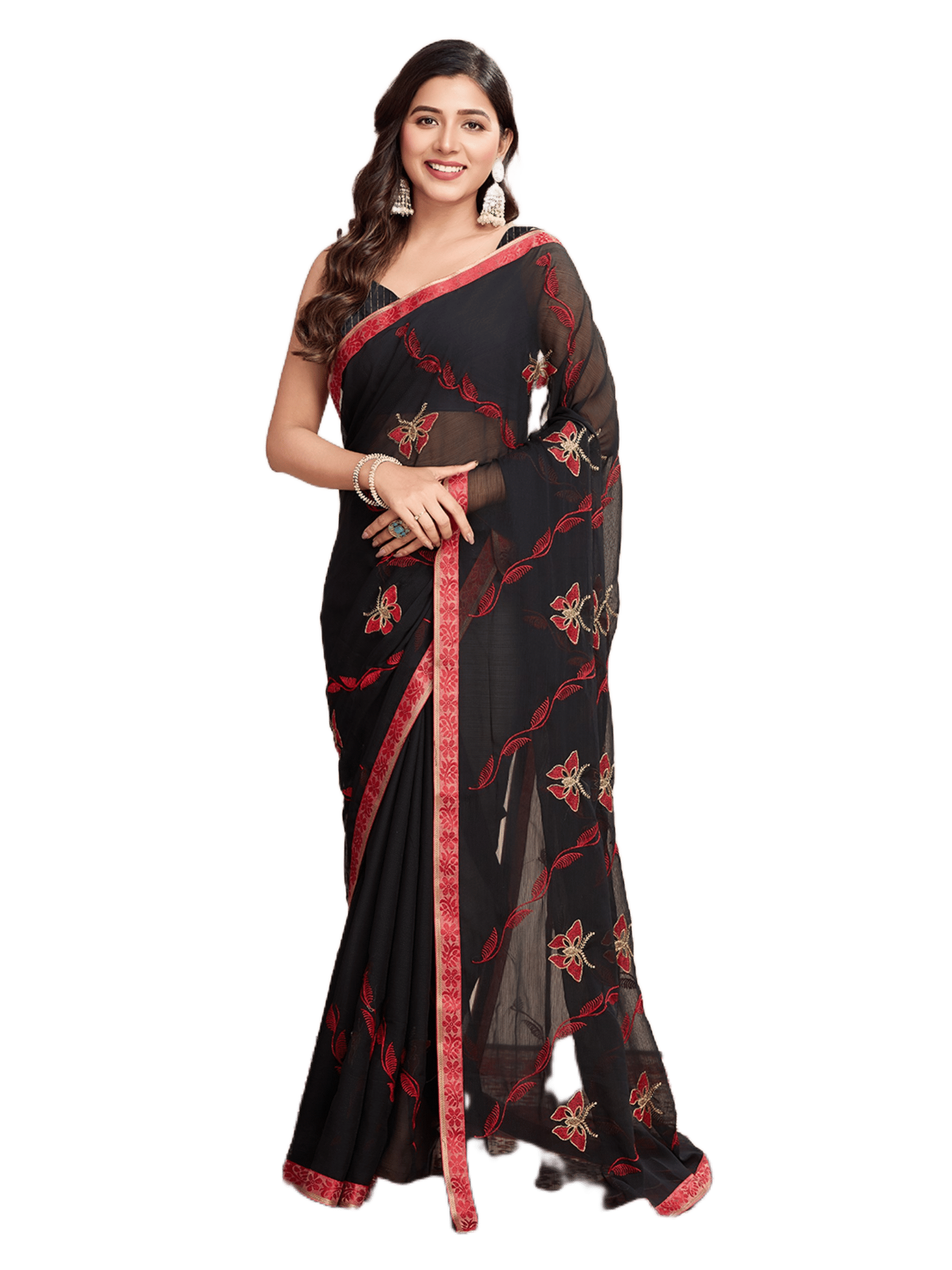     			Rangtulika Ethnics Georgette Embroidered Banarasi saree With Unstitched Blouse Piece ( Red )