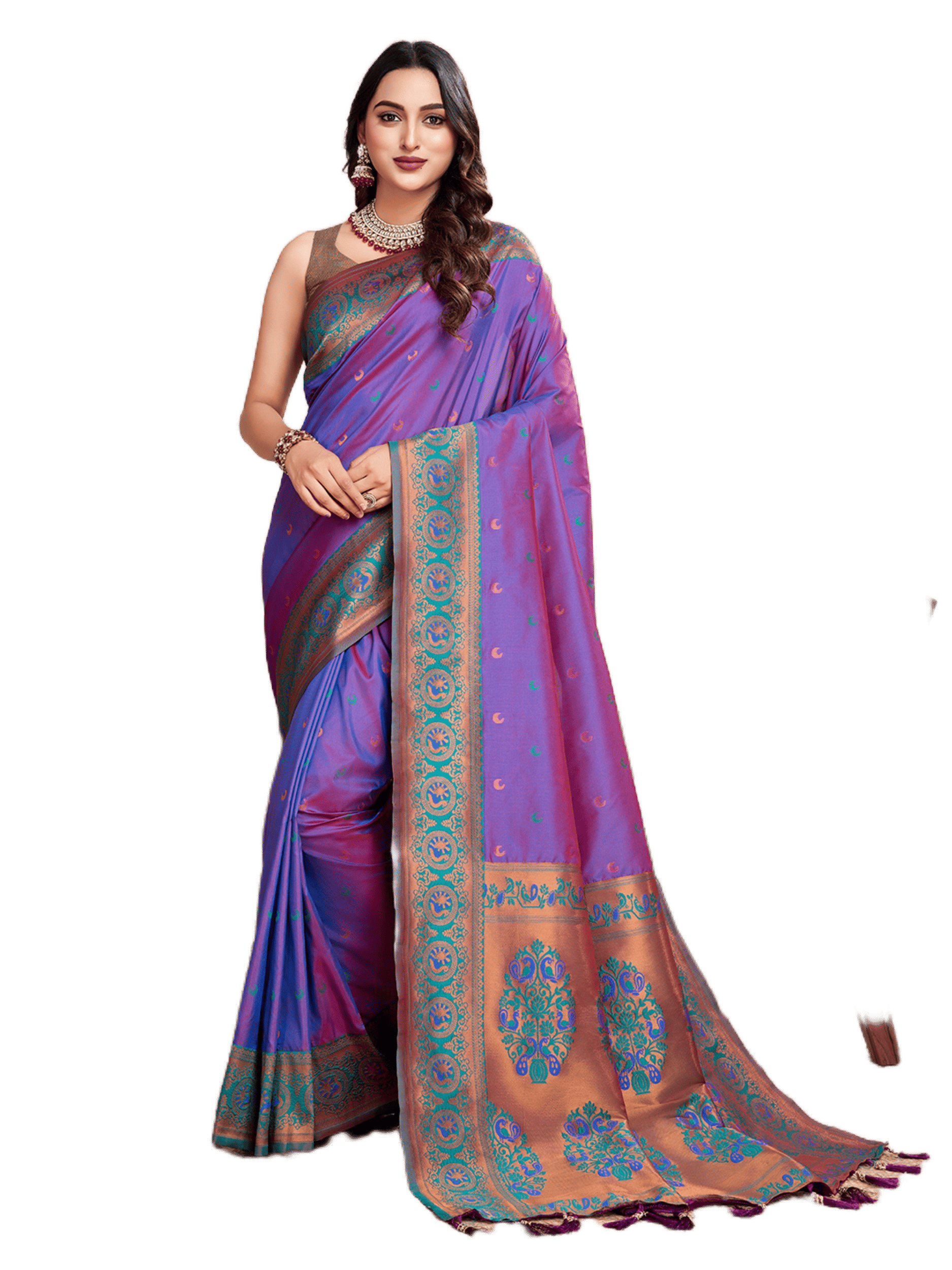     			Rangtulika Ethnics Jacquard Embroidered Banarasi saree With Unstitched Blouse Piece ( Purple )