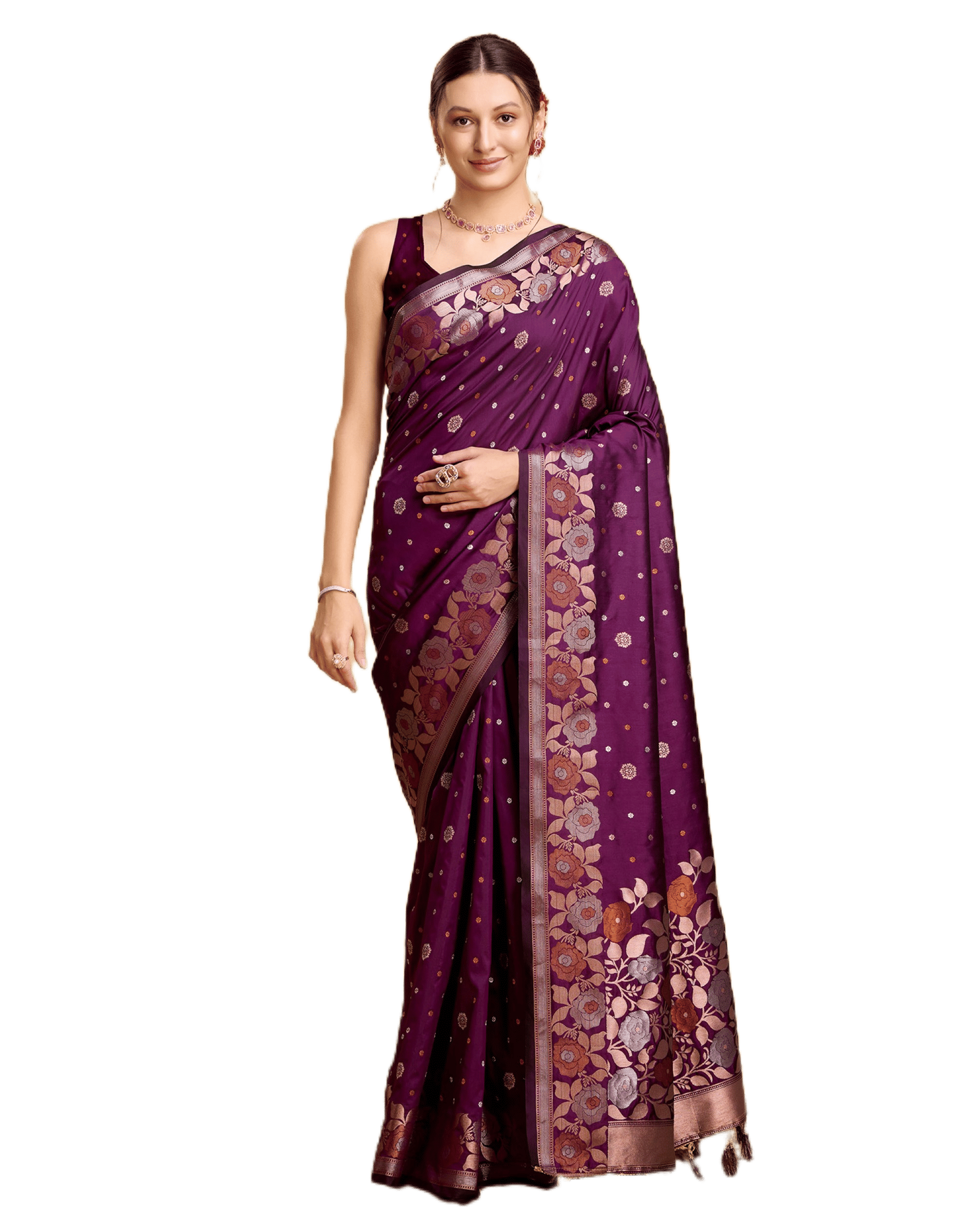     			Rangtulika Ethnics Jacquard Woven Banarasi saree With Unstitched Blouse Piece ( Purple )