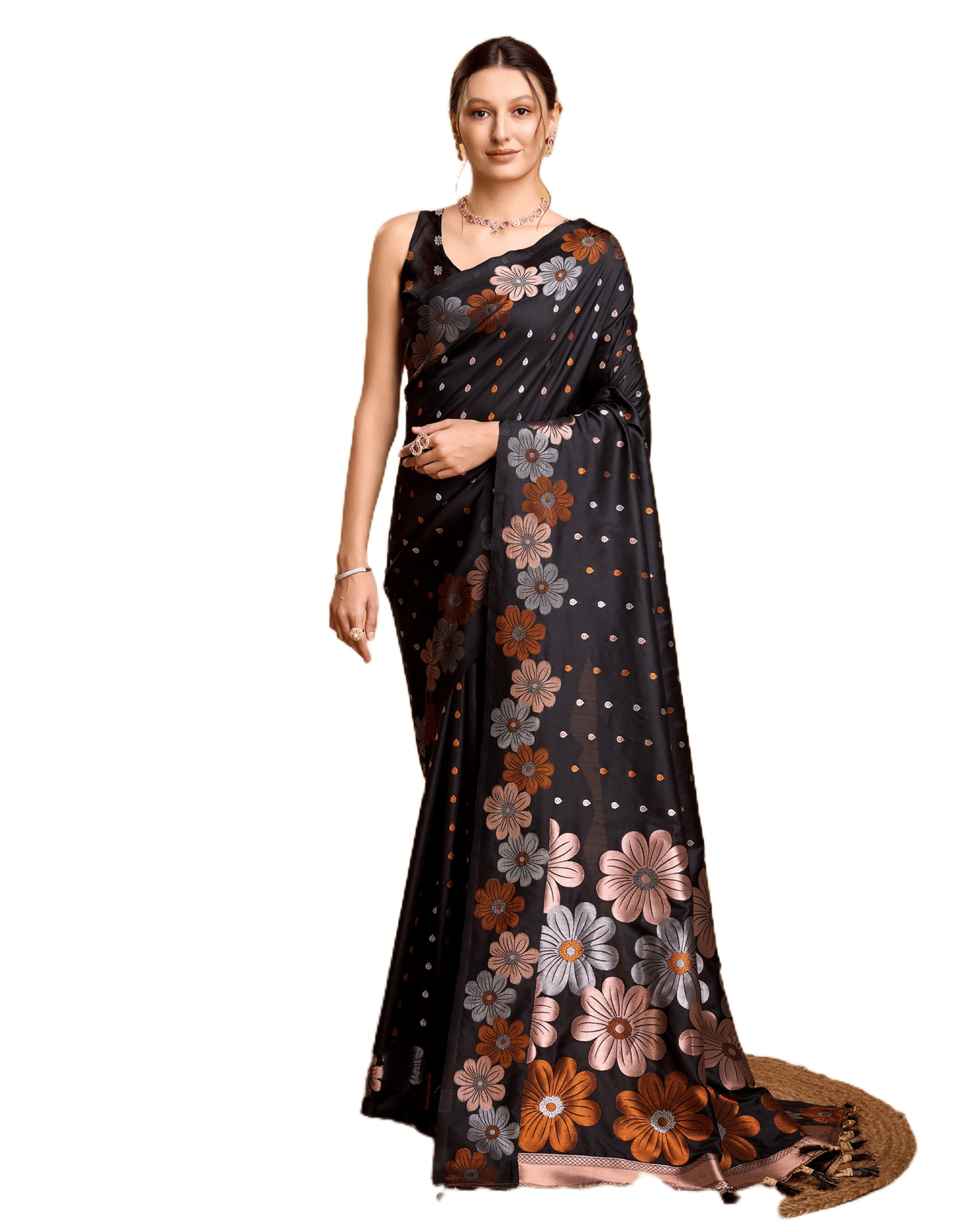     			Rangtulika Ethnics Jacquard Woven Banarasi saree With Unstitched Blouse Piece ( Black )