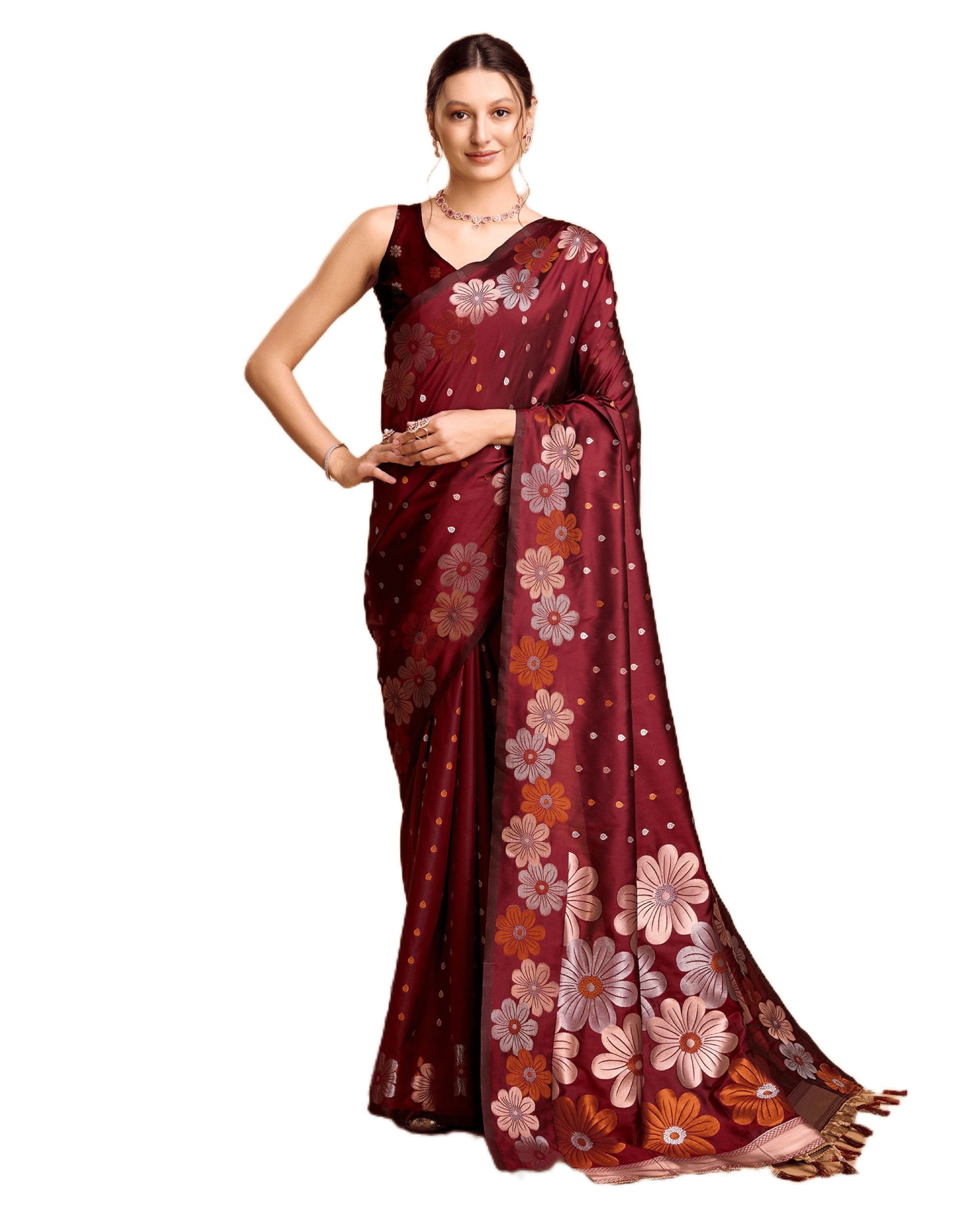     			Rangtulika Ethnics Jacquard Woven Banarasi saree With Unstitched Blouse Piece ( Maroon )
