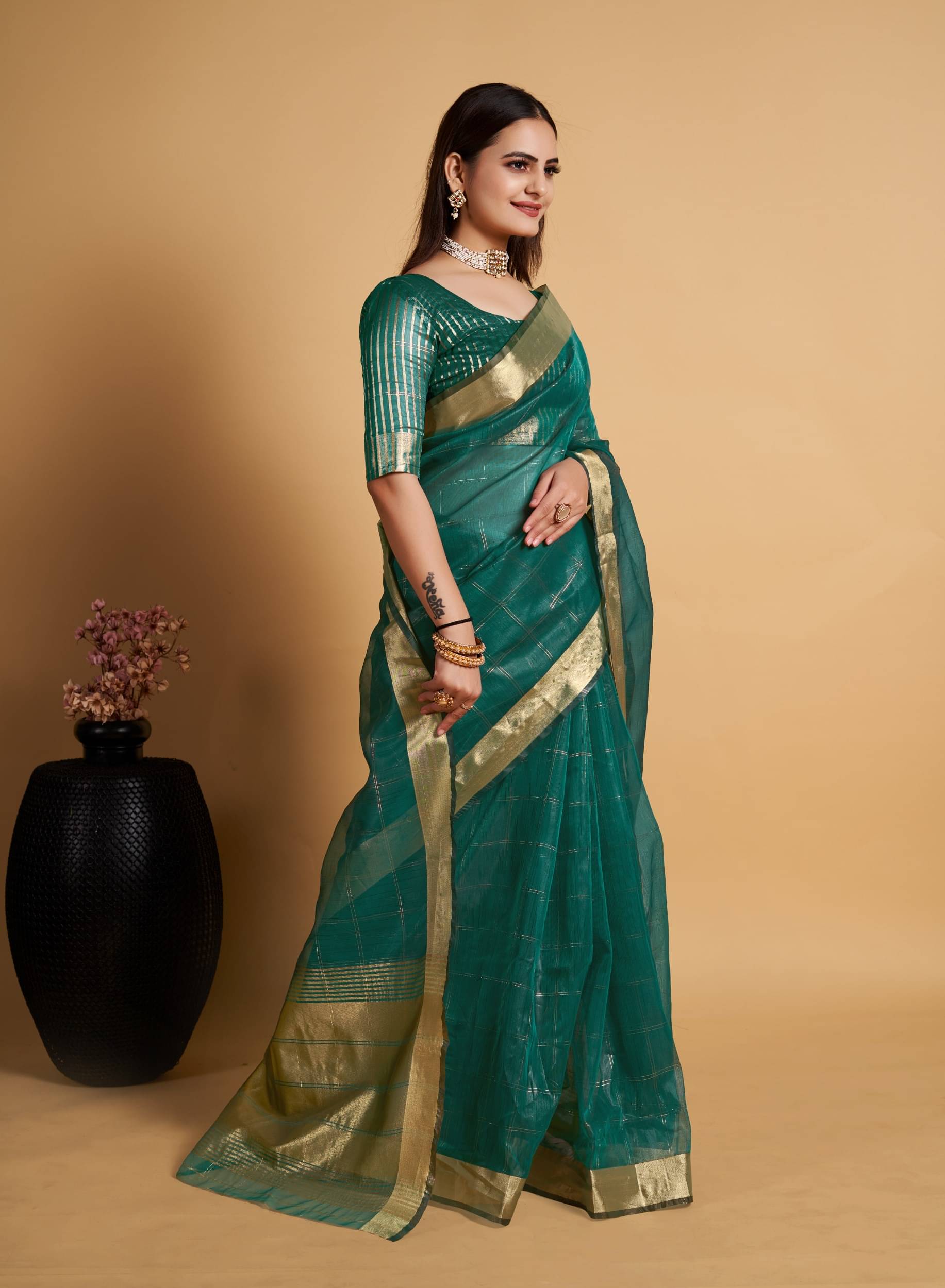 Rangtulika Ethnics Organza Woven Banarasi saree With Unstitched Blouse Piece ( Teal ) Rangtulika Ethnics Organza Woven Banarasi saree With Unstitched Blouse Piece ( Teal )