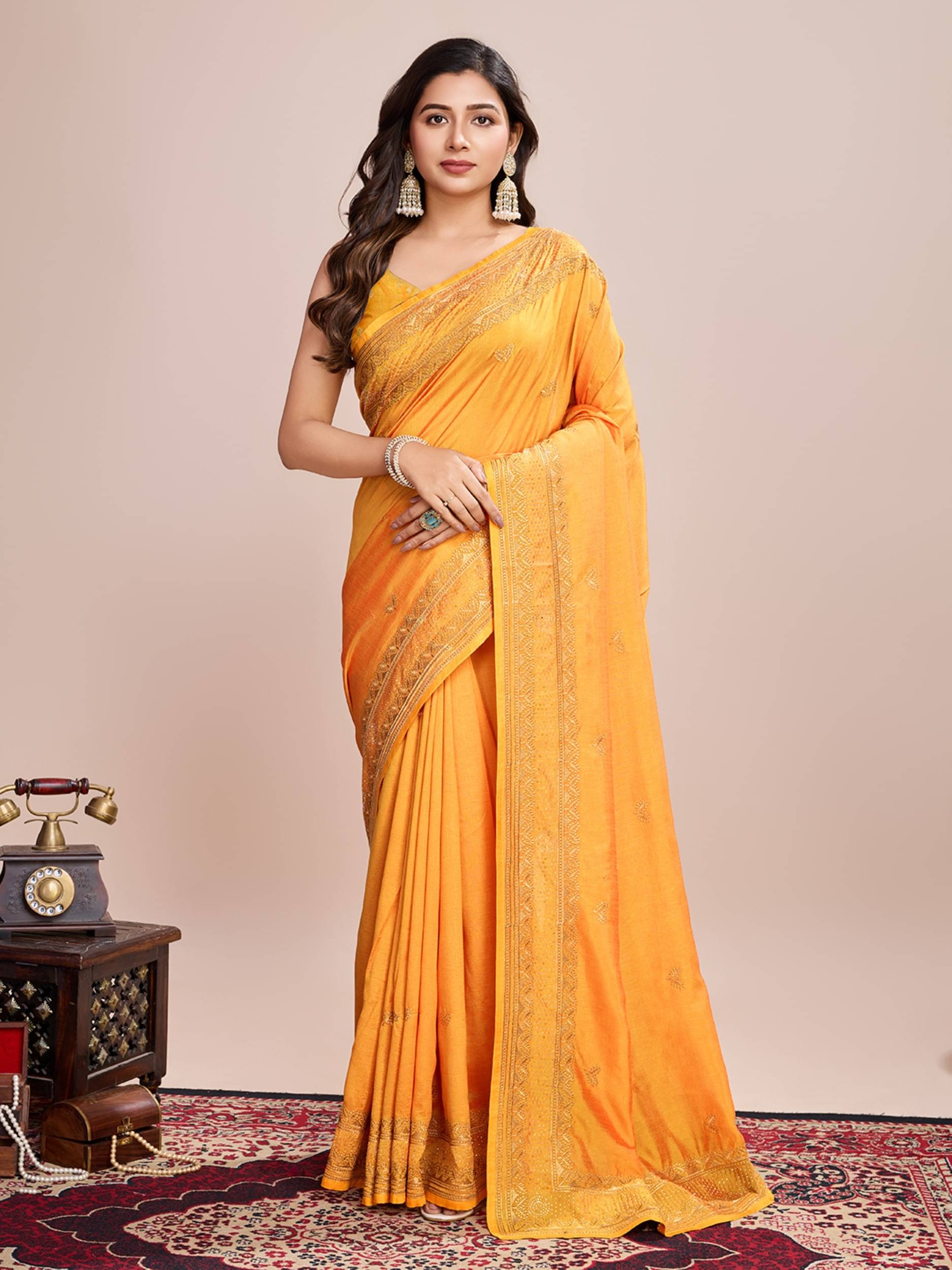 Rangtulika Ethnics Silk Embroidered Banarasi saree With Unstitched Blouse Piece ( Yellow ) Rangtulika Ethnics Silk Embroidered Banarasi saree With Unstitched Blouse Piece ( Yellow )