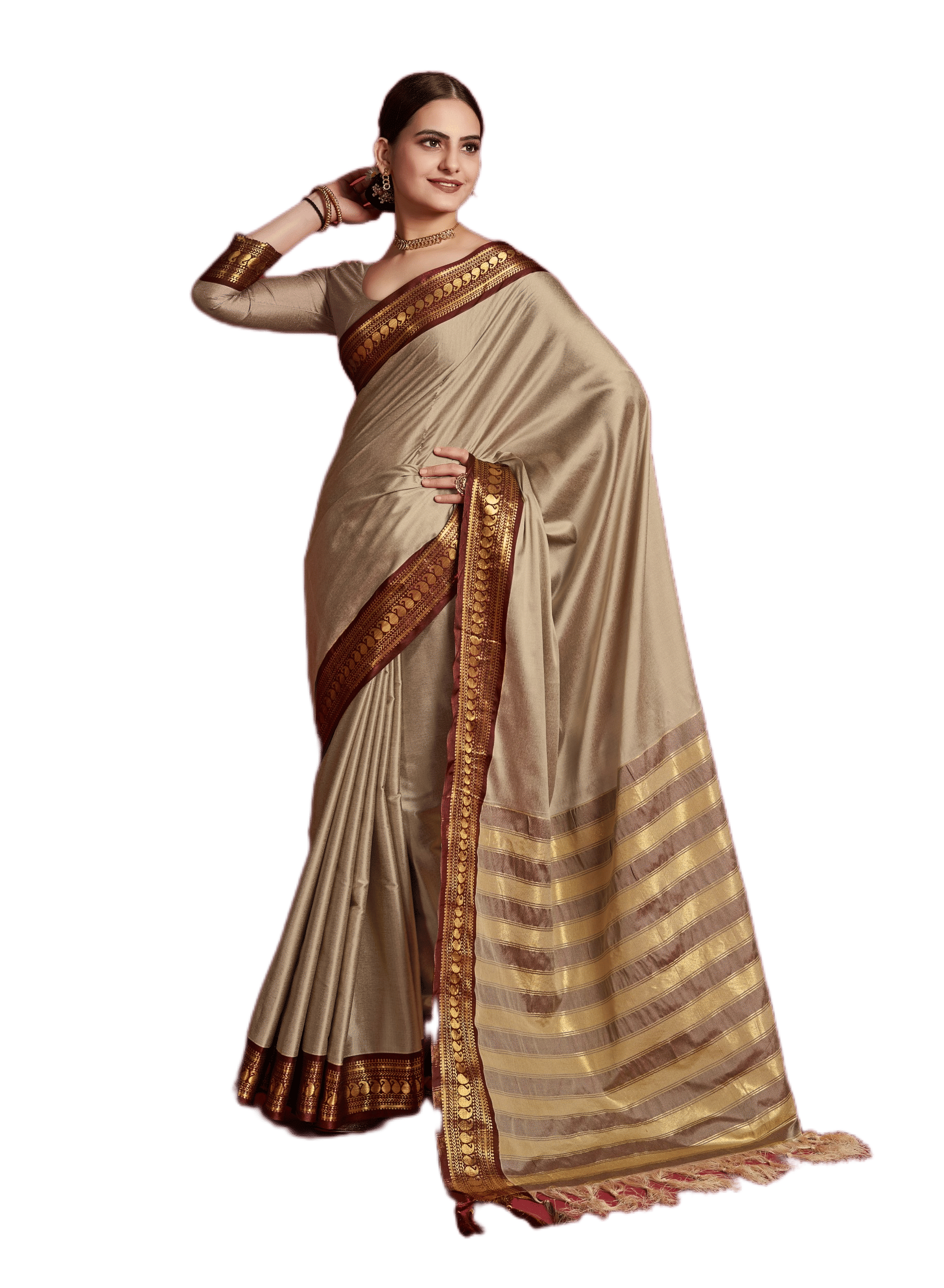     			Rangtulika Ethnics Silk Woven Banarasi saree With Unstitched Blouse Piece ( Beige )