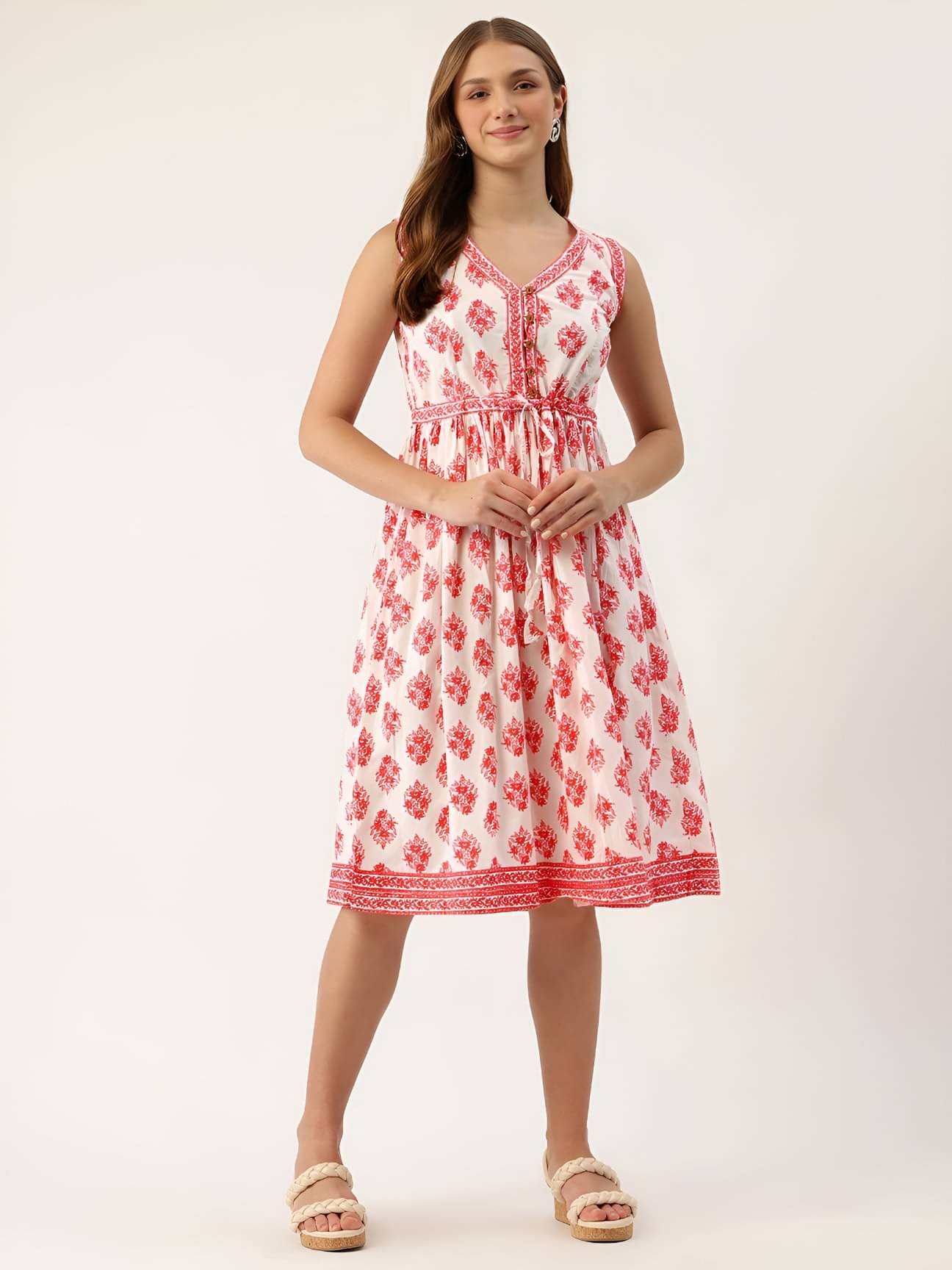     			Rangun Women Rayon Printed Flared Kurti ( Red )