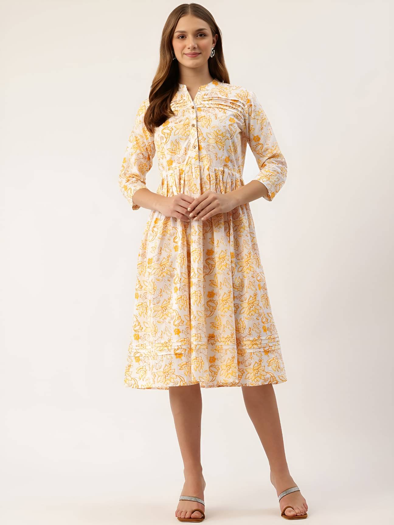     			Rangun Women Rayon Printed Flared Kurti ( Yellow )