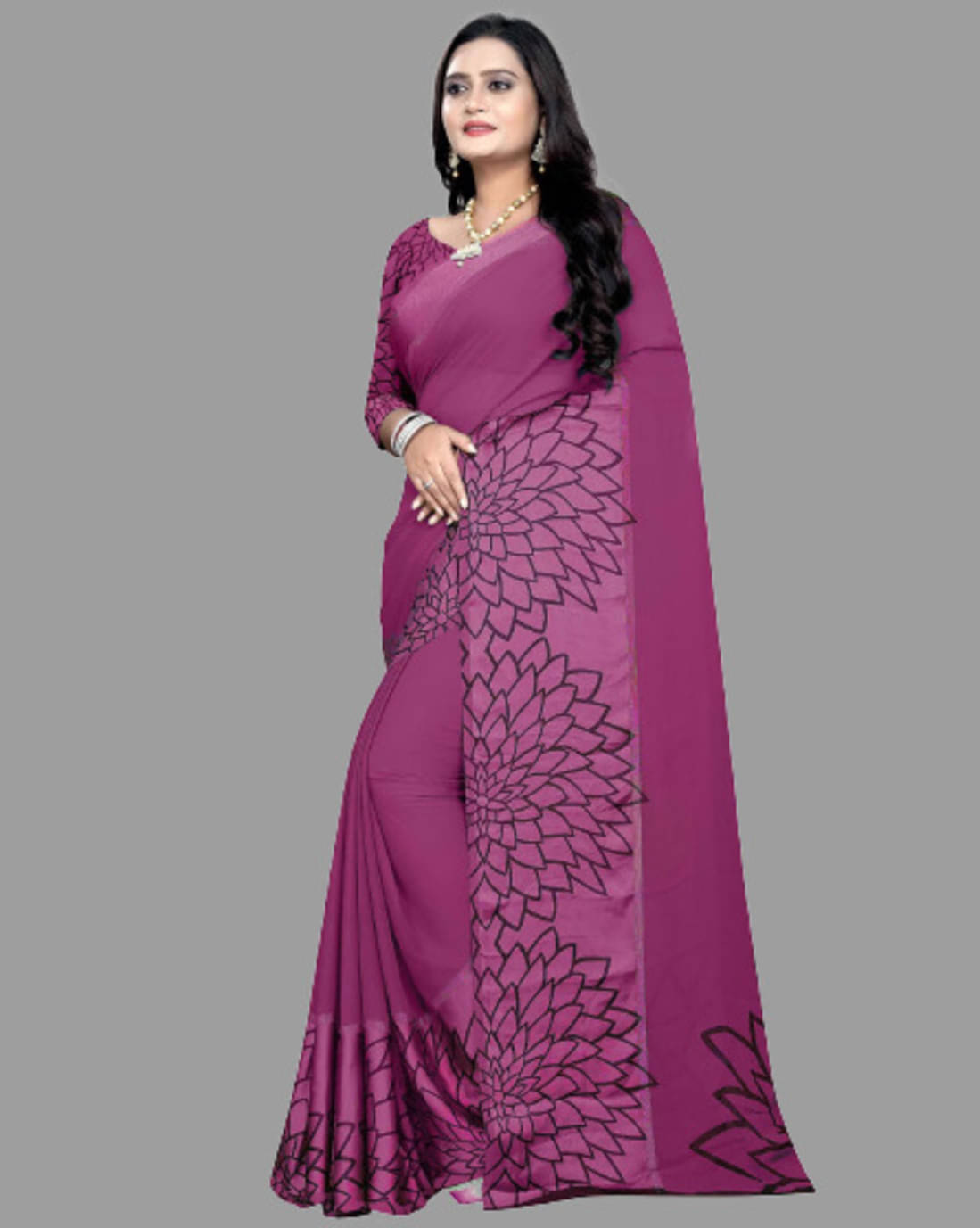     			SHIRODHARI Satin Printed Saree With Unstitched Blouse Piece ( Purple )