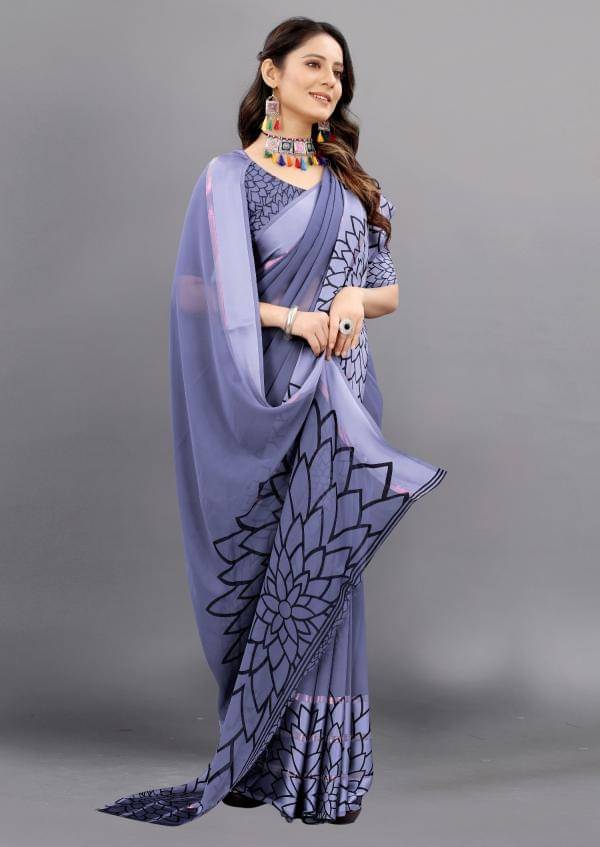 SHIRODHARI Satin Printed Saree With Unstitched Blouse Piece ( Grey ) SHIRODHARI Satin Printed Saree With Unstitched Blouse Piece ( Grey )