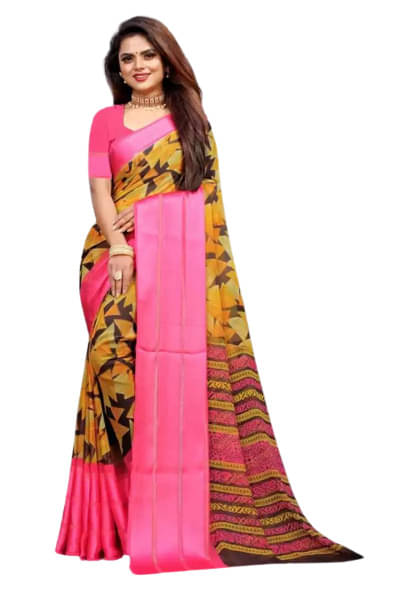 SHIRODHARI Satin Printed Saree With Unstitched Blouse Piece ( Pink ) SHIRODHARI Satin Printed Saree With Unstitched Blouse Piece ( Pink )