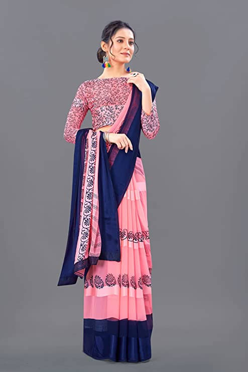     			SHIRODHARI Satin Printed Saree With Unstitched Blouse Piece ( Pink )