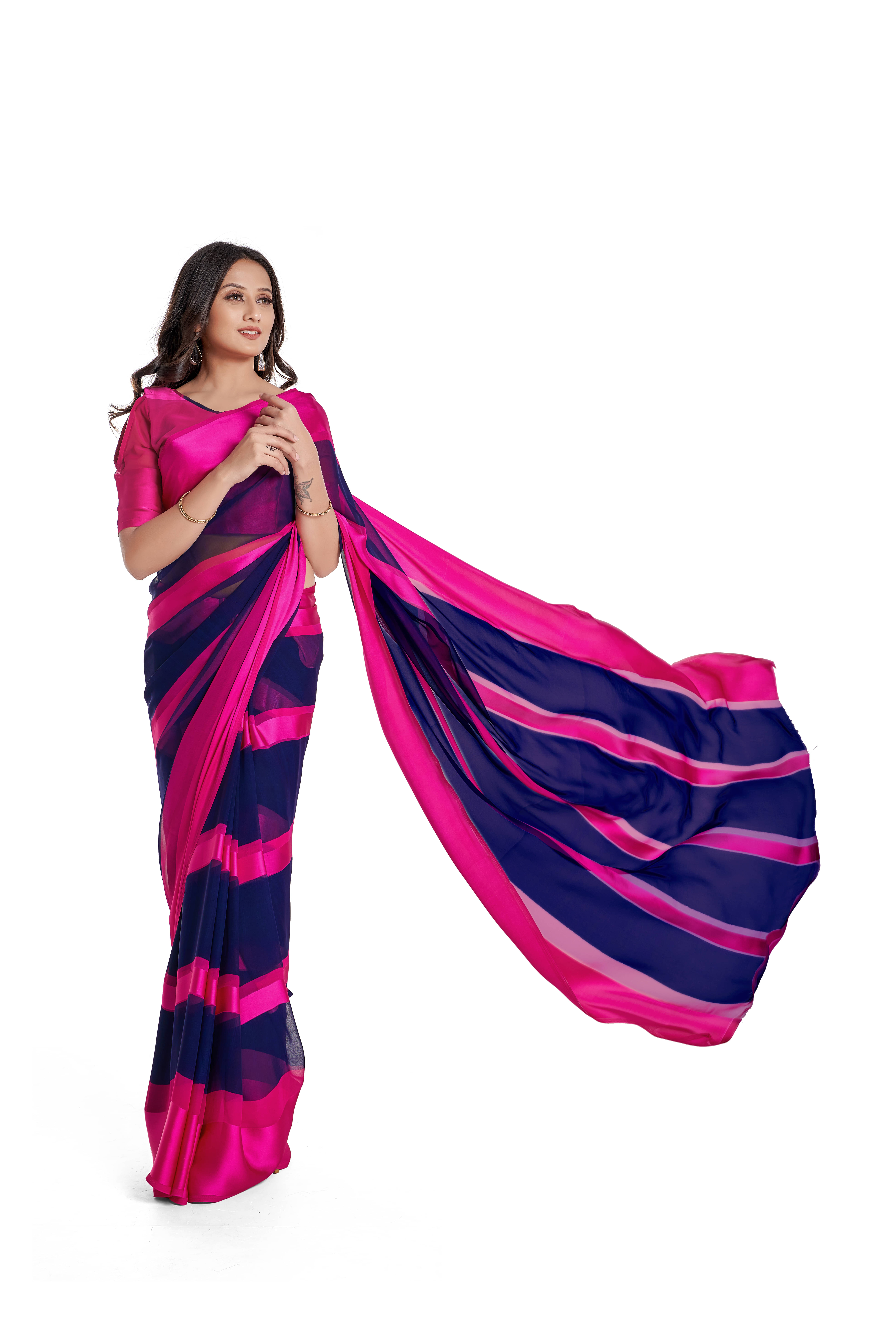 SHIRODHARI Satin Printed Saree With Unstitched Blouse Piece ( Pink ) SHIRODHARI Satin Printed Saree With Unstitched Blouse Piece ( Pink )