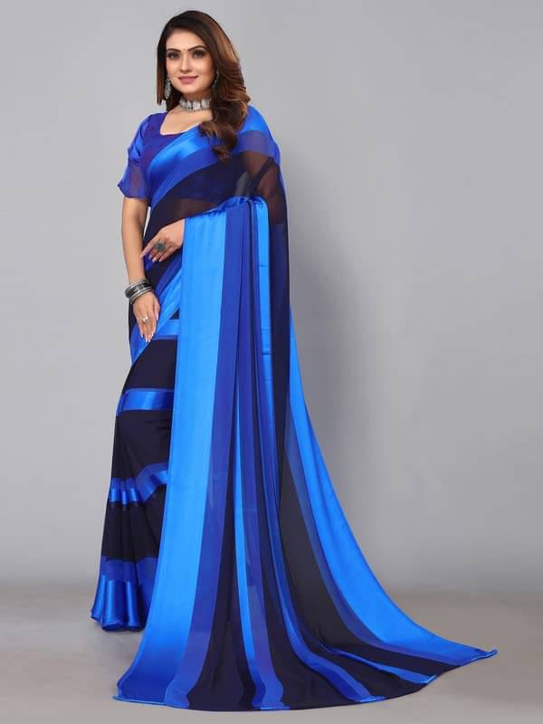SHIRODHARI Satin Printed Saree With Unstitched Blouse Piece ( Blue ) SHIRODHARI Satin Printed Saree With Unstitched Blouse Piece ( Blue )
