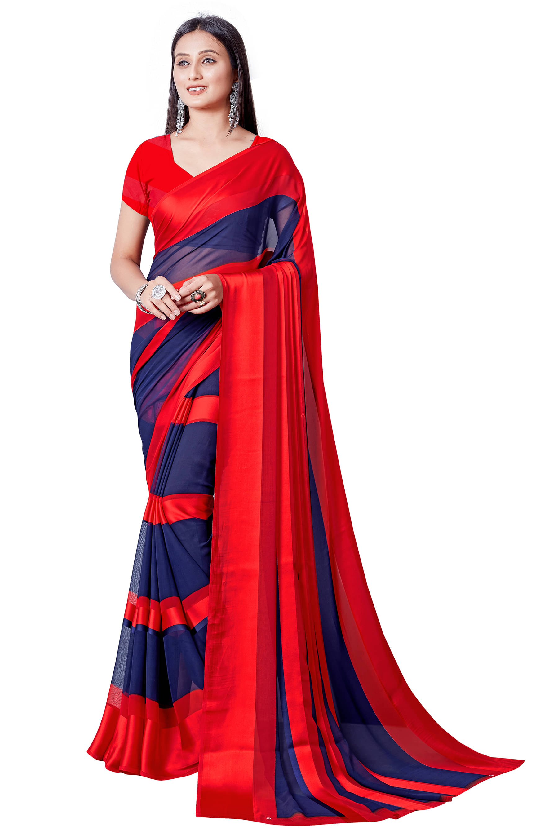     			SHIRODHARI Satin Printed Saree With Unstitched Blouse Piece ( Red )