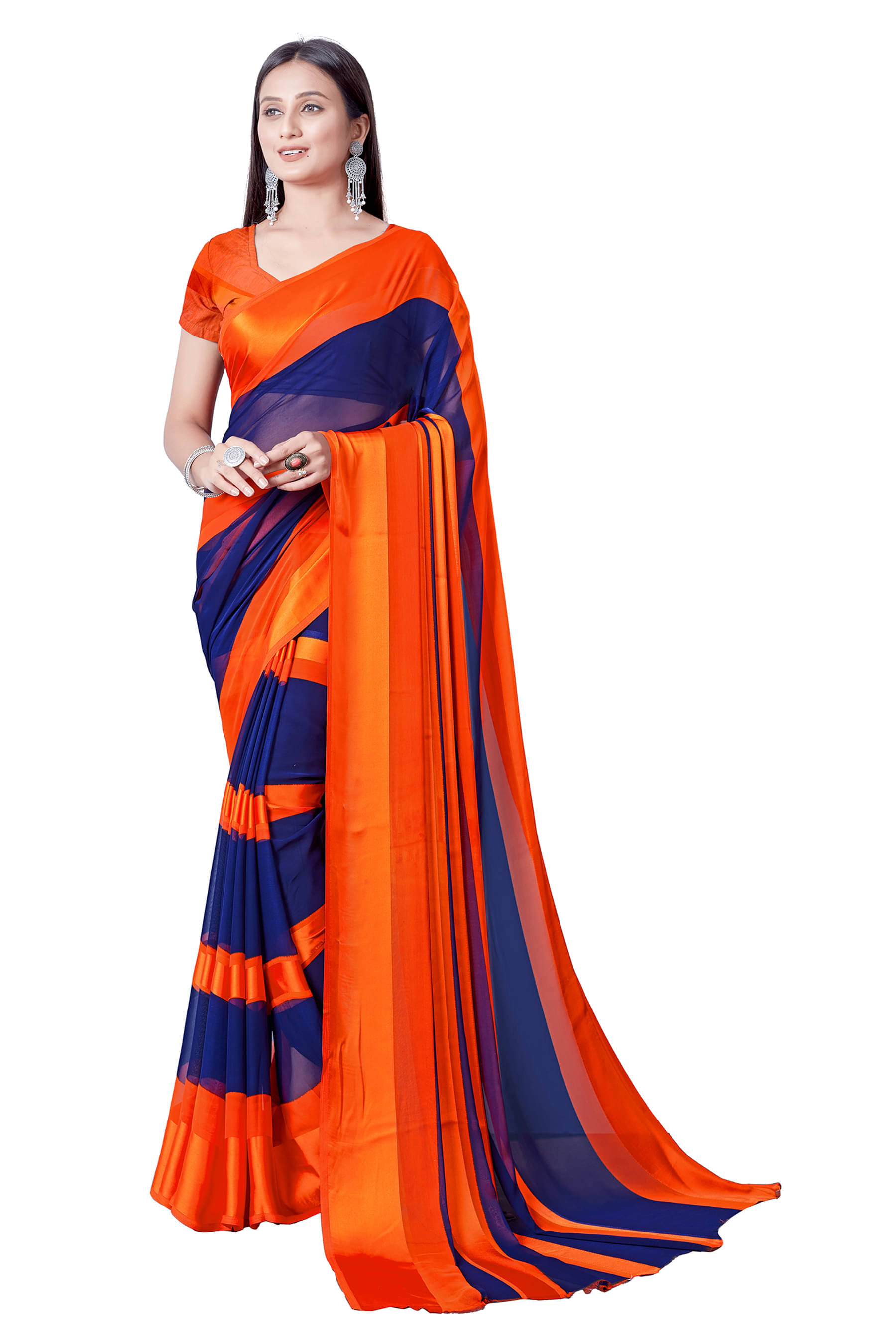 SHIRODHARI Satin Printed Saree With Unstitched Blouse Piece ( Orange ) SHIRODHARI Satin Printed Saree With Unstitched Blouse Piece ( Orange )