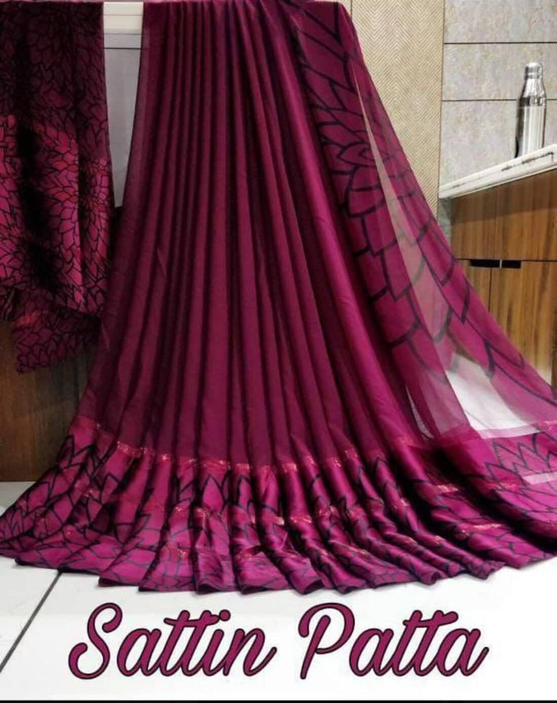 SHIRODHARI Satin Printed Saree With Unstitched Blouse Piece ( Purple ) SHIRODHARI Satin Printed Saree With Unstitched Blouse Piece ( Purple )