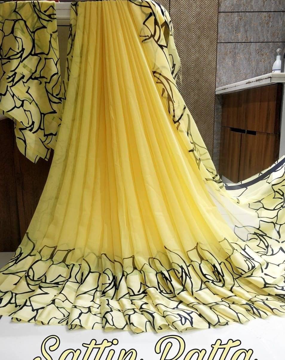 SHIRODHARI Satin Printed Saree With Unstitched Blouse Piece ( Yellow ) SHIRODHARI Satin Printed Saree With Unstitched Blouse Piece ( Yellow )
