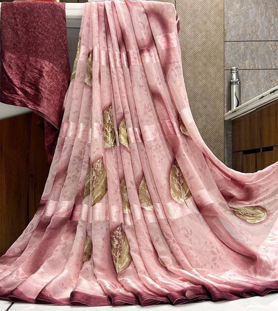 SHIRODHARI Satin Printed Saree With Unstitched Blouse Piece ( Pink ) SHIRODHARI Satin Printed Saree With Unstitched Blouse Piece ( Pink )