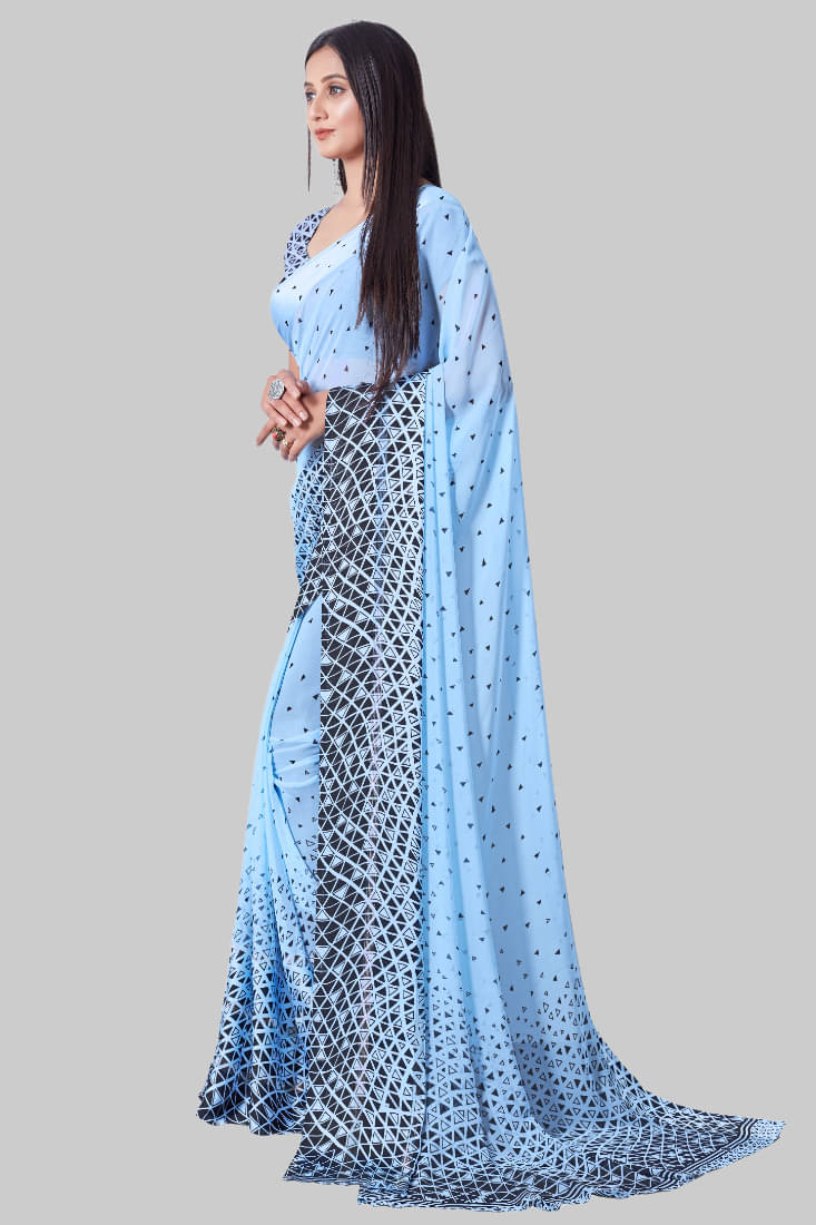 SHIRODHARI Satin Printed Saree With Unstitched Blouse Piece ( Aqua Blue ) SHIRODHARI Satin Printed Saree With Unstitched Blouse Piece ( Aqua Blue )