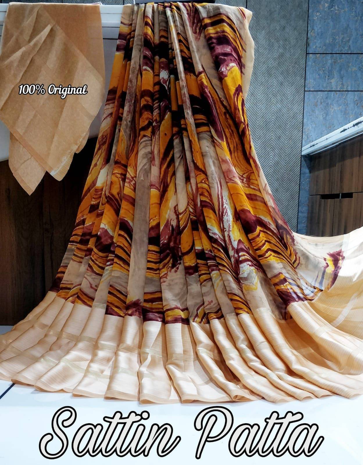 SHIRODHARI Satin Printed Saree With Unstitched Blouse Piece ( Peach ) SHIRODHARI Satin Printed Saree With Unstitched Blouse Piece ( Peach )
