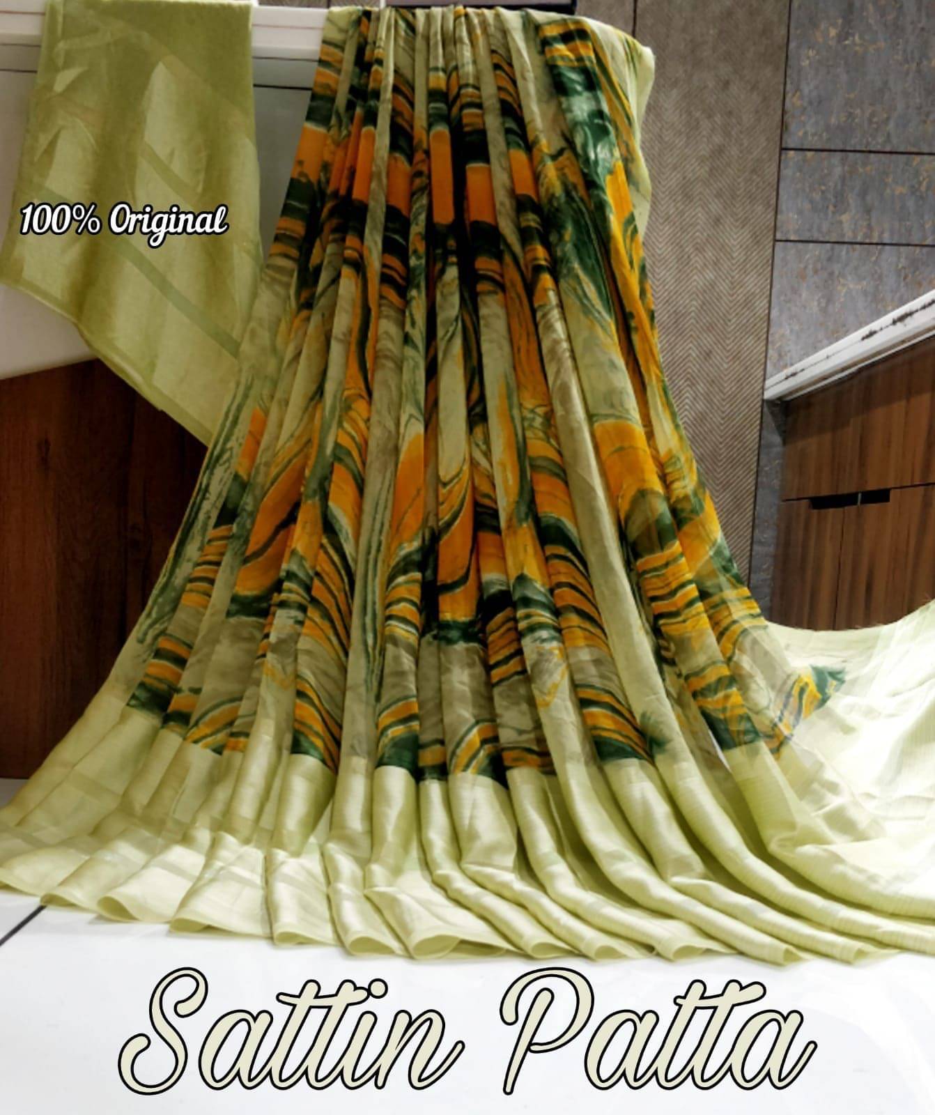 SHIRODHARI Satin Printed Saree With Unstitched Blouse Piece ( Green ) SHIRODHARI Satin Printed Saree With Unstitched Blouse Piece ( Green )