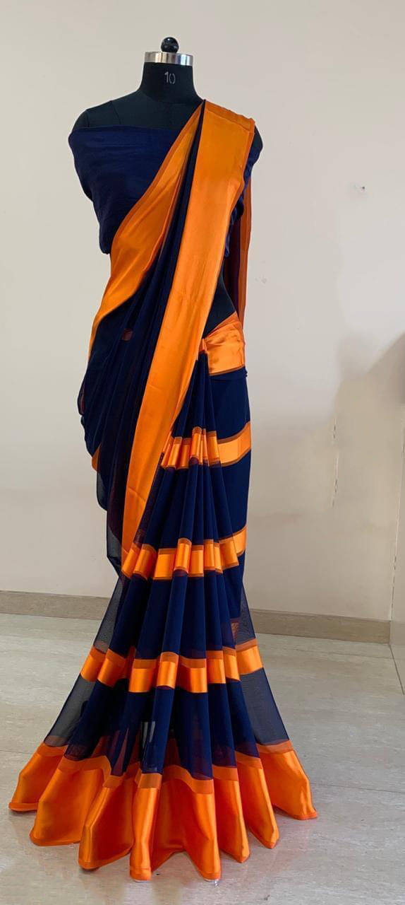 SHIRODHARI Satin Printed Saree With Unstitched Blouse Piece ( Orange ) SHIRODHARI Satin Printed Saree With Unstitched Blouse Piece ( Orange )
