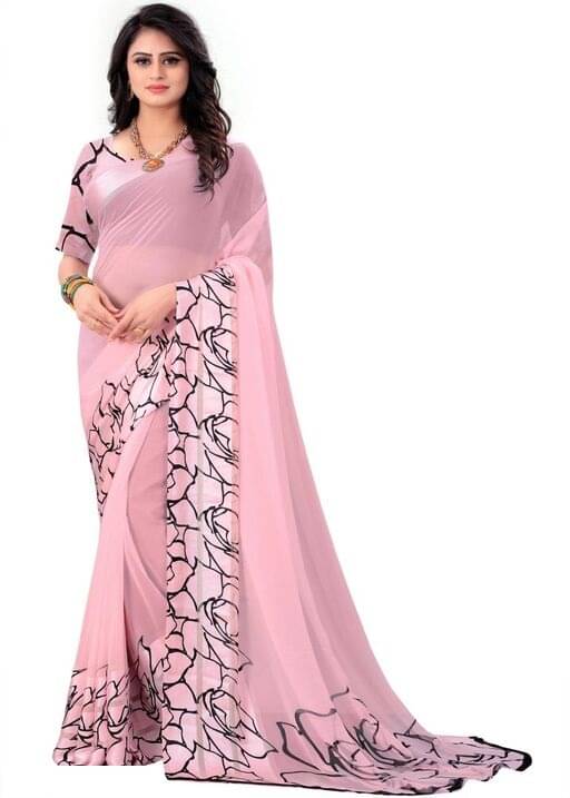 SHIRODHARI Satin Printed Saree With Unstitched Blouse Piece ( Pink ) SHIRODHARI Satin Printed Saree With Unstitched Blouse Piece ( Pink )