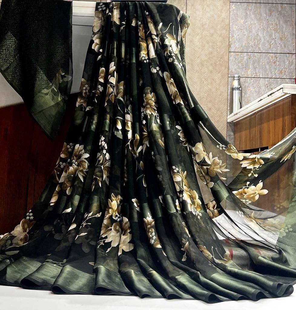 SHIRODHARI Satin Printed Saree With Unstitched Blouse Piece ( Mint Green ) SHIRODHARI Satin Printed Saree With Unstitched Blouse Piece ( Mint Green )