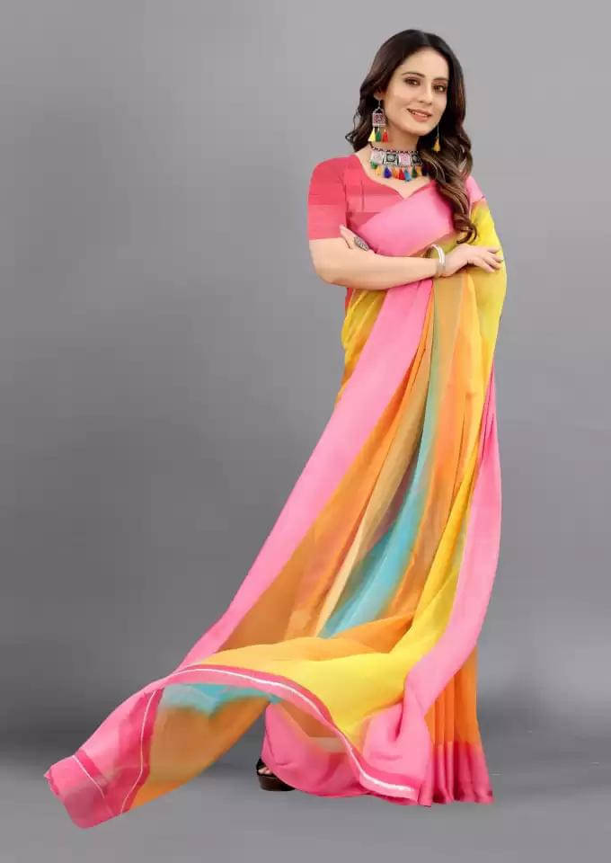 SHIRODHARI Satin Printed Saree With Unstitched Blouse Piece ( Pink ) SHIRODHARI Satin Printed Saree With Unstitched Blouse Piece ( Pink )