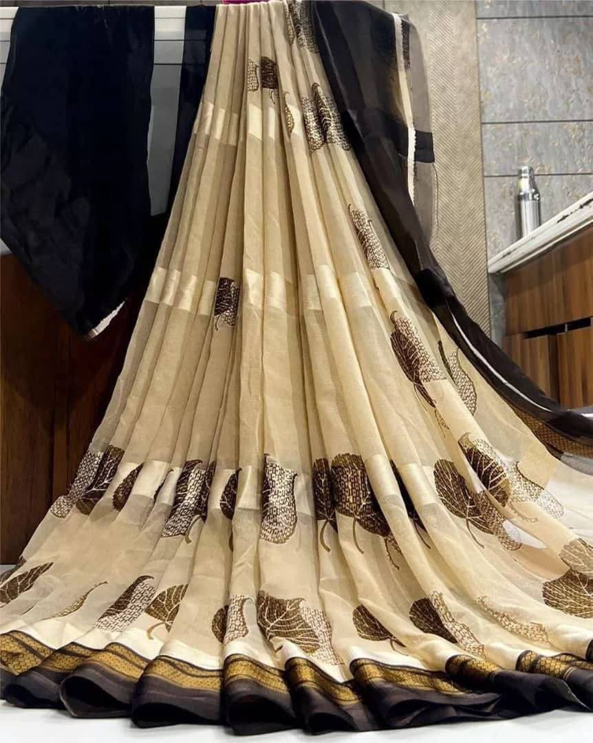 SHIRODHARI Satin Printed Saree With Unstitched Blouse Piece ( Brown ) SHIRODHARI Satin Printed Saree With Unstitched Blouse Piece ( Brown )