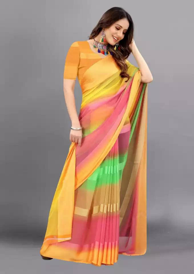     			SHIRODHARI Satin Printed Saree With Unstitched Blouse Piece ( Orange )