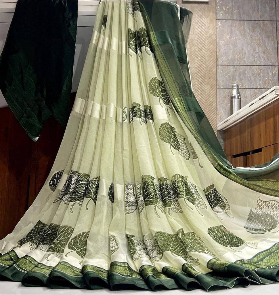 SHIRODHARI Satin Printed Saree With Unstitched Blouse Piece ( Green ) SHIRODHARI Satin Printed Saree With Unstitched Blouse Piece ( Green )