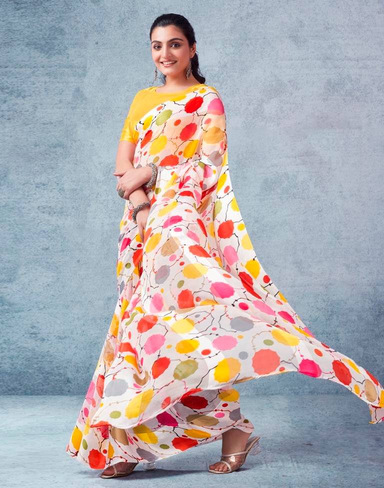     			SHIRODHARI Satin Printed Saree With Unstitched Blouse Piece ( Yellow1 )
