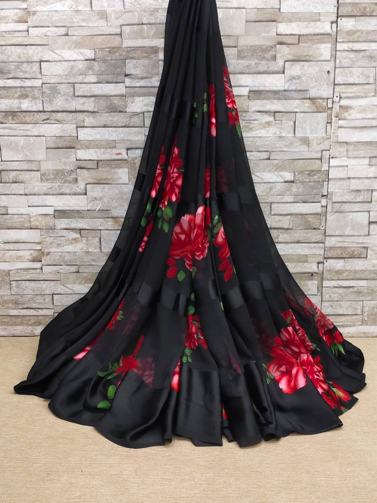 SHIRODHARI Satin Printed Saree With Unstitched Blouse Piece ( Red ) SHIRODHARI Satin Printed Saree With Unstitched Blouse Piece ( Red )