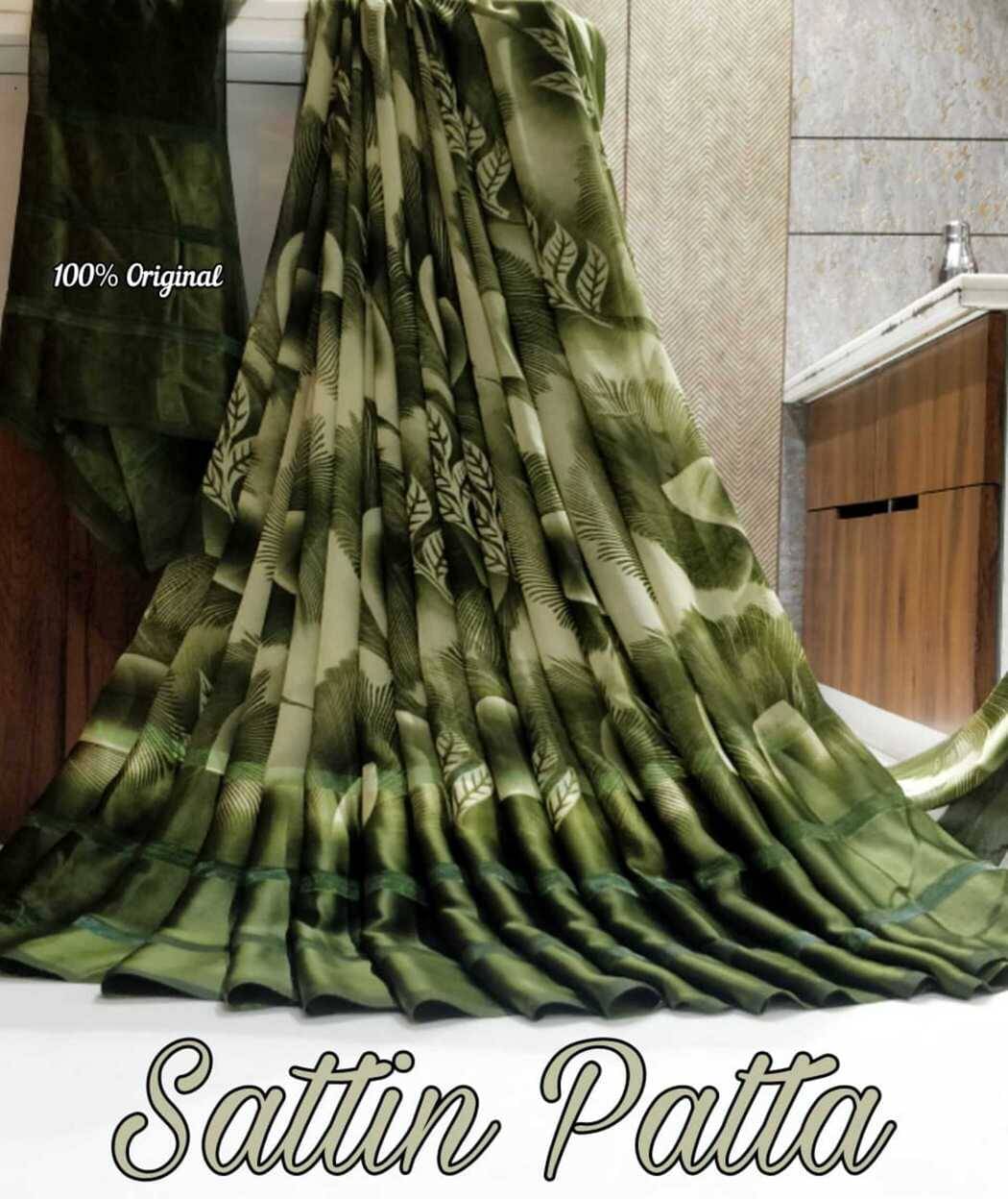 SHIRODHARI Satin Printed Saree With Unstitched Blouse Piece ( Mint Green ) SHIRODHARI Satin Printed Saree With Unstitched Blouse Piece ( Mint Green )