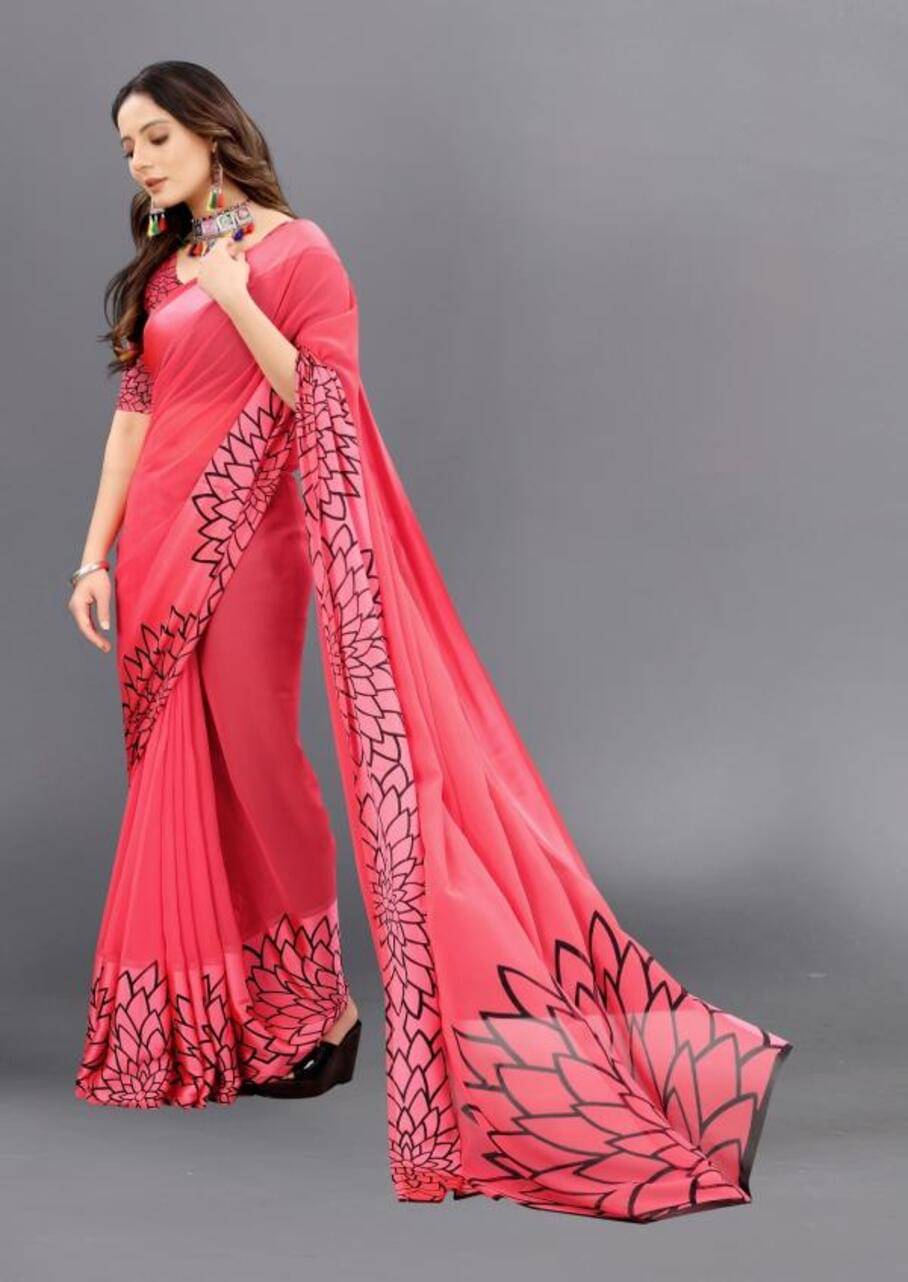 SHIRODHARI Satin Printed Saree With Unstitched Blouse Piece ( Fluorescent Pink ) SHIRODHARI Satin Printed Saree With Unstitched Blouse Piece ( Fluorescent Pink )