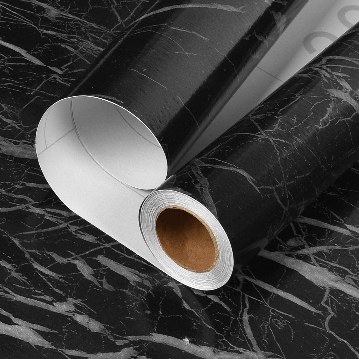     			Self Adhesive Black Marble Wallpaper Roll | Pack of 2 | Glossy Finish | Waterproof PVC Wall Sticker | 60x200cm Each | Peel and Stick Contact Paper for Home & Kitchen