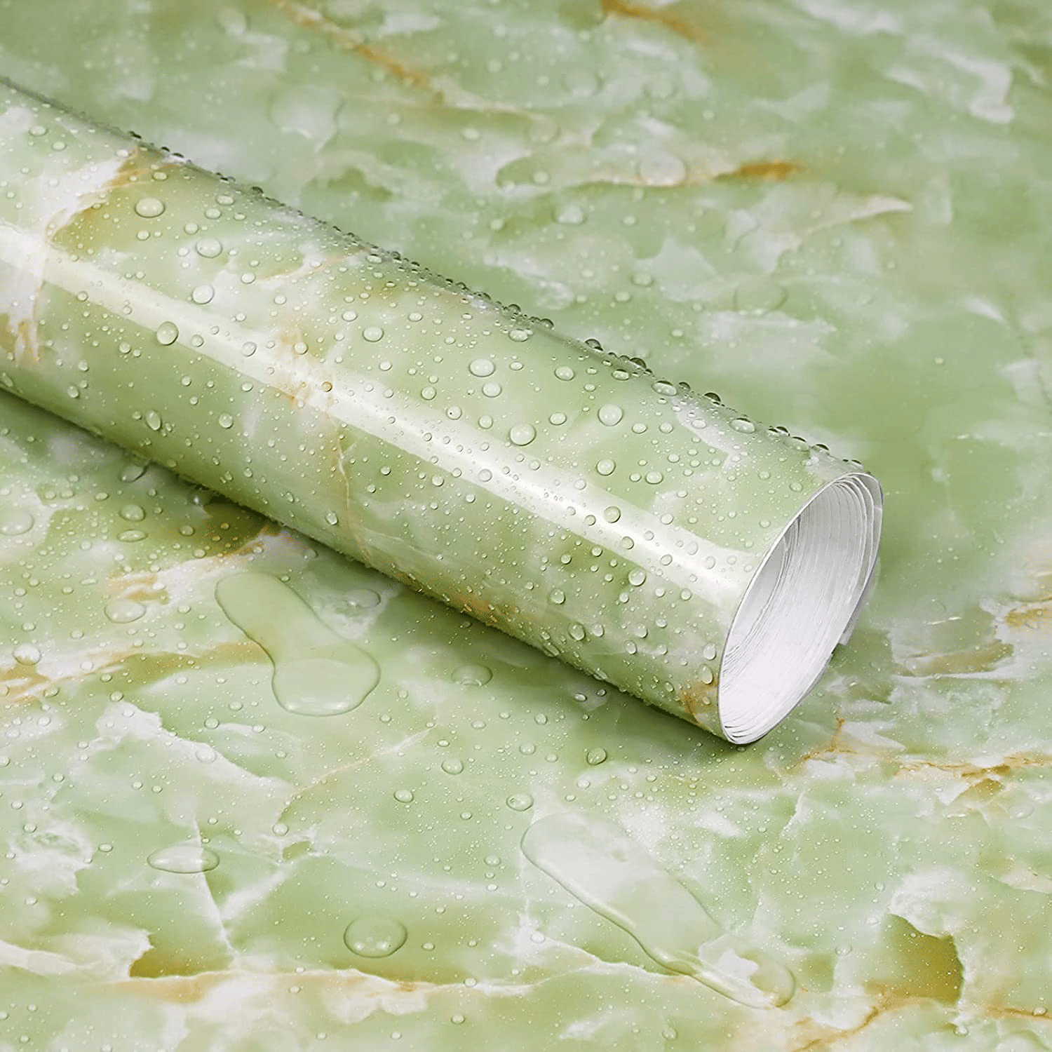     			Self Adhesive Green Marble Wallpaper Roll | Pack of 2 | Glossy Finish | Waterproof PVC Wall Sticker | 60x200cm Each | Peel and Stick Contact Paper for Walls & Furniture