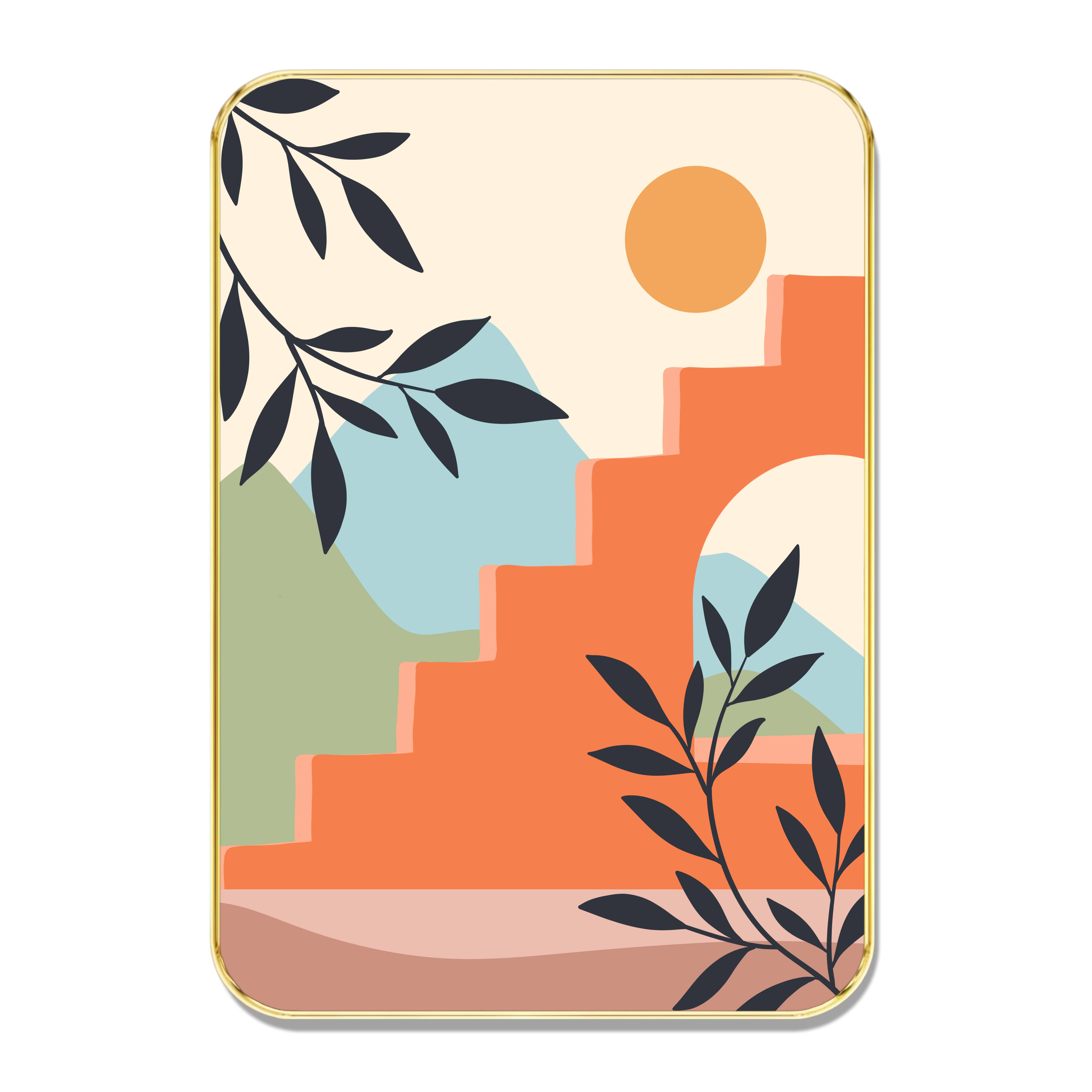 Stairway Landscape Abstract Wall Art – Modern Architectural Design with Leaf Motif & Golden Frame | Decorative Painting for Living Room, Bedroom & Office Stairway Landscape Abstract Wall Art – Modern Architectural Design with Leaf Motif & Golden Frame | Decorative Painting for Living Room, Bedroom & Office