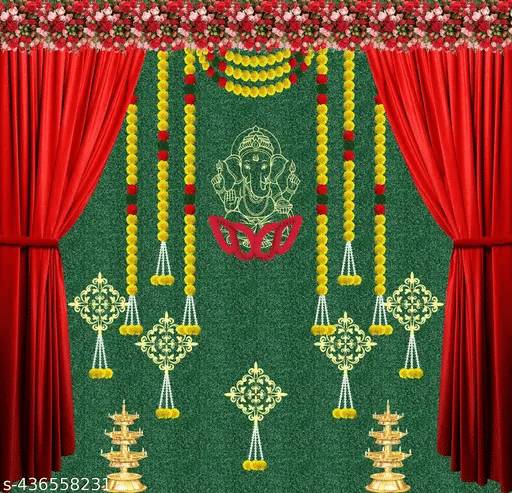 Festive Backdrop Ganesh Ganpati Decorative Curtain For Durga Pooja Festival Backdrop Cloth (5 X 5 ft) Festive Backdrop Ganesh Ganpati Decorative Curtain For Durga Pooja Festival Backdrop Cloth (5 X 5 ft)