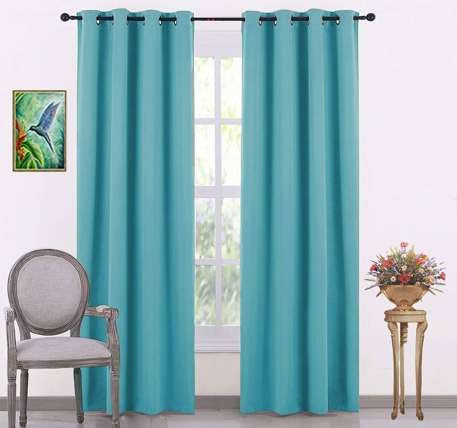 Tramb Solid Room Darkening Eyelet Curtain 7 ft ( Pack of 2 ) - Light Blue Tramb Solid Room Darkening Eyelet Curtain 7 ft ( Pack of 2 ) - Light Blue