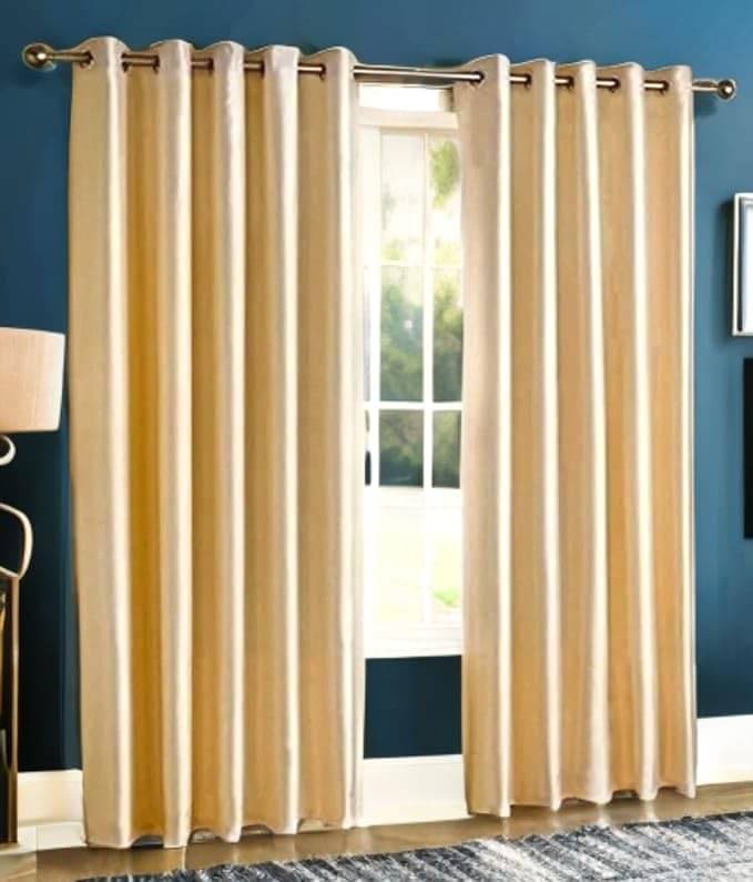 Tramb Solid Room Darkening Eyelet Curtain 9 ft ( Pack of 2 ) - Gold Tramb Solid Room Darkening Eyelet Curtain 9 ft ( Pack of 2 ) - Gold
