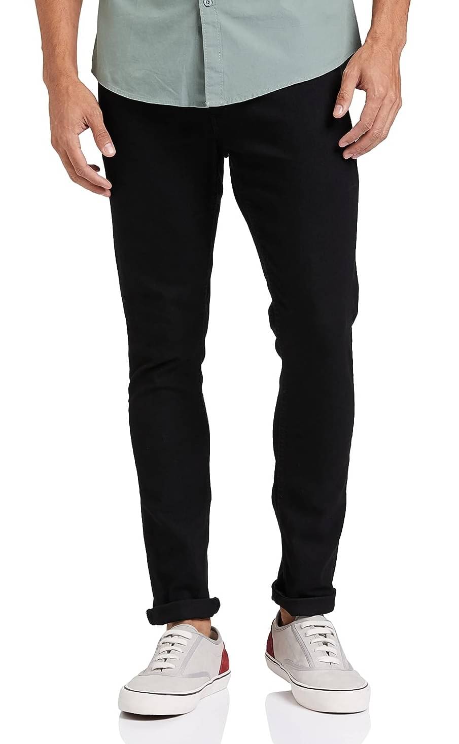 WHATON Skinny Fit Cuffed Hem Men's Jeans - Black ( Pack of 1 ) WHATON Skinny Fit Cuffed Hem Men's Jeans - Black ( Pack of 1 )