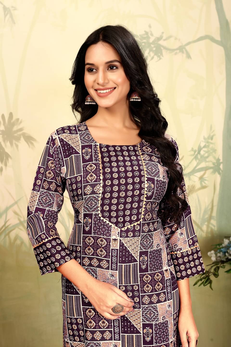 YAGNIK FASHION Women Cotton Printed A-line Kurti With Pants ( Wine ) YAGNIK FASHION Women Cotton Printed A-line Kurti With Pants ( Wine )