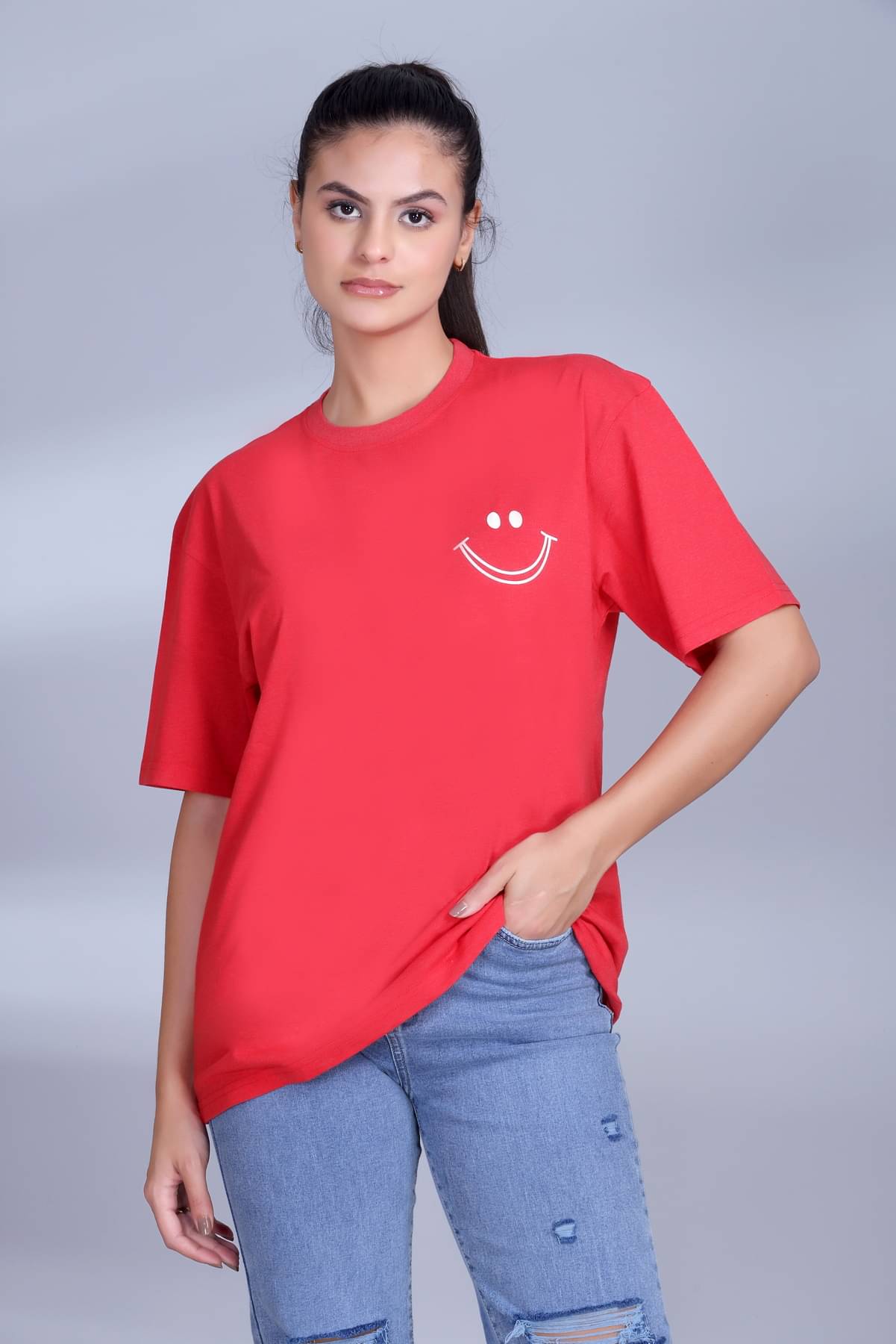 ekadravin Women Cotton Printed Oversized Fit Round Neck T-Shirt ( Red ) ekadravin Women Cotton Printed Oversized Fit Round Neck T-Shirt ( Red )