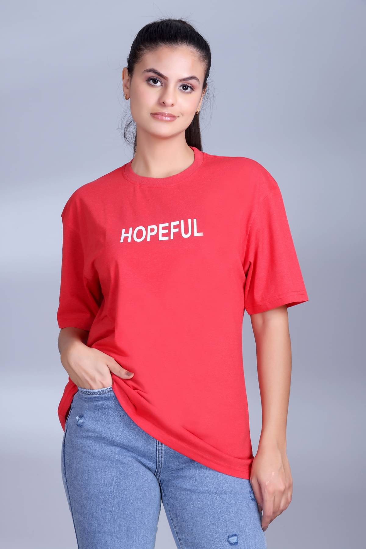 ekadravin Women Cotton Printed Oversized Fit Round Neck T-Shirt ( Red ) ekadravin Women Cotton Printed Oversized Fit Round Neck T-Shirt ( Red )