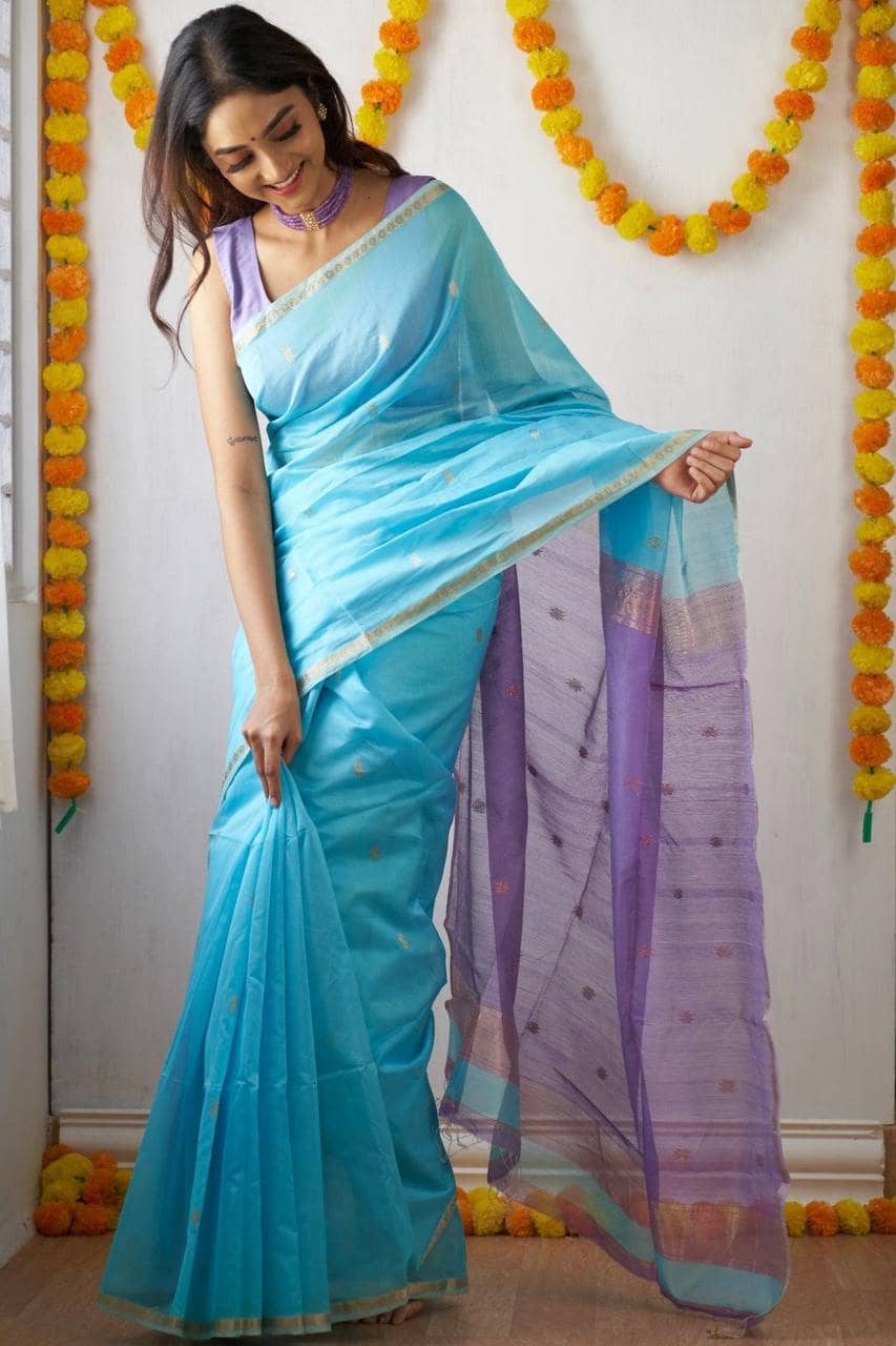 fab woven Art Silk Woven Kanjeevaram Sarees With Unstitched Blouse Piece ( Turquoise ) - Sarees | Buy online on ZillyBuy