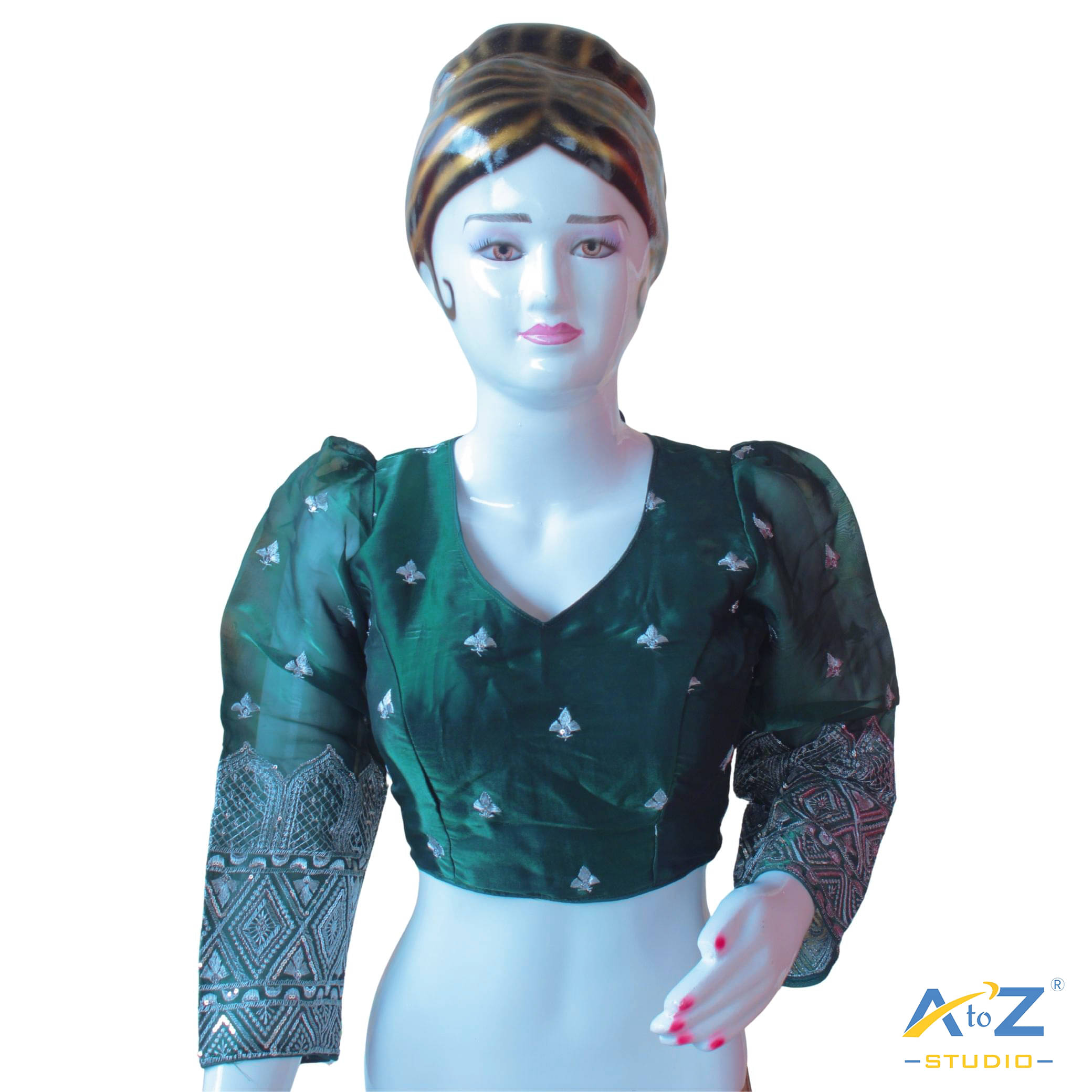 A to Z Studio Sea Green Readymade with Pad Silk Blend Women's Blouse ( Pack of 1 ) A to Z Studio Sea Green Readymade with Pad Silk Blend Women's Blouse ( Pack of 1 )