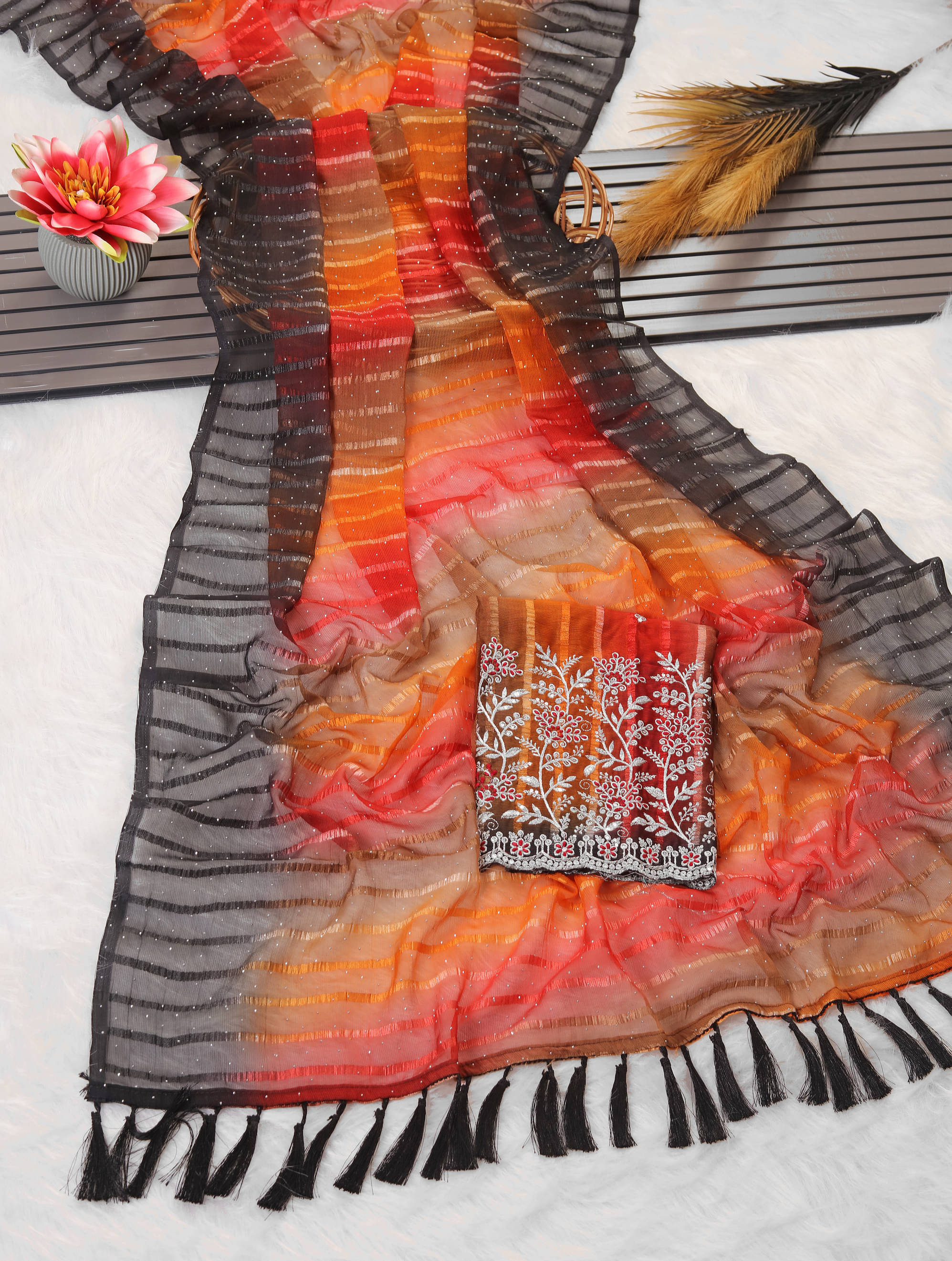     			AB Silk Georgette Solid Saree With Unstitched Blouse Piece ( Orange )
