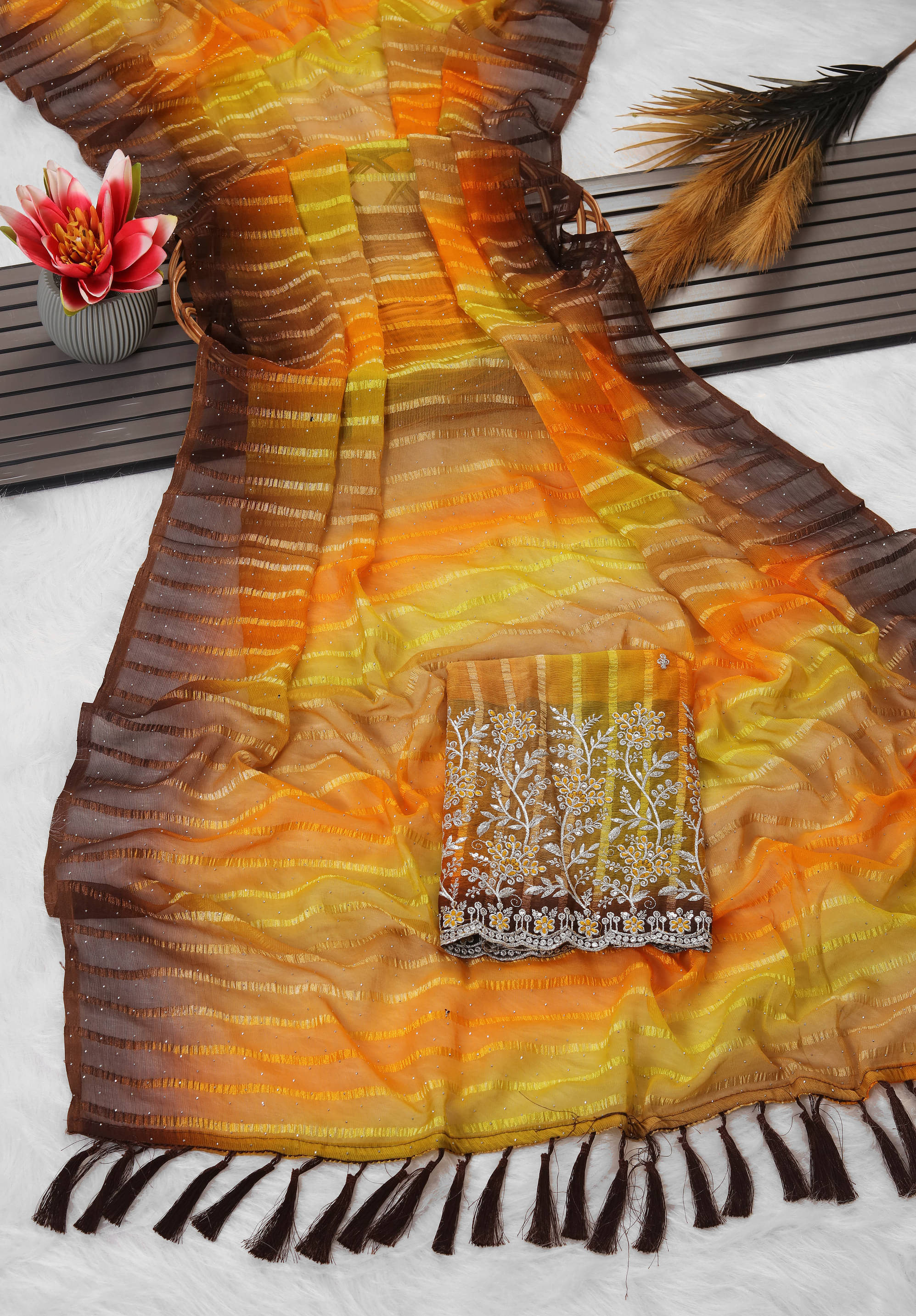 AB Silk Georgette Solid Saree With Unstitched Blouse Piece ( Yellow ) AB Silk Georgette Solid Saree With Unstitched Blouse Piece ( Yellow )