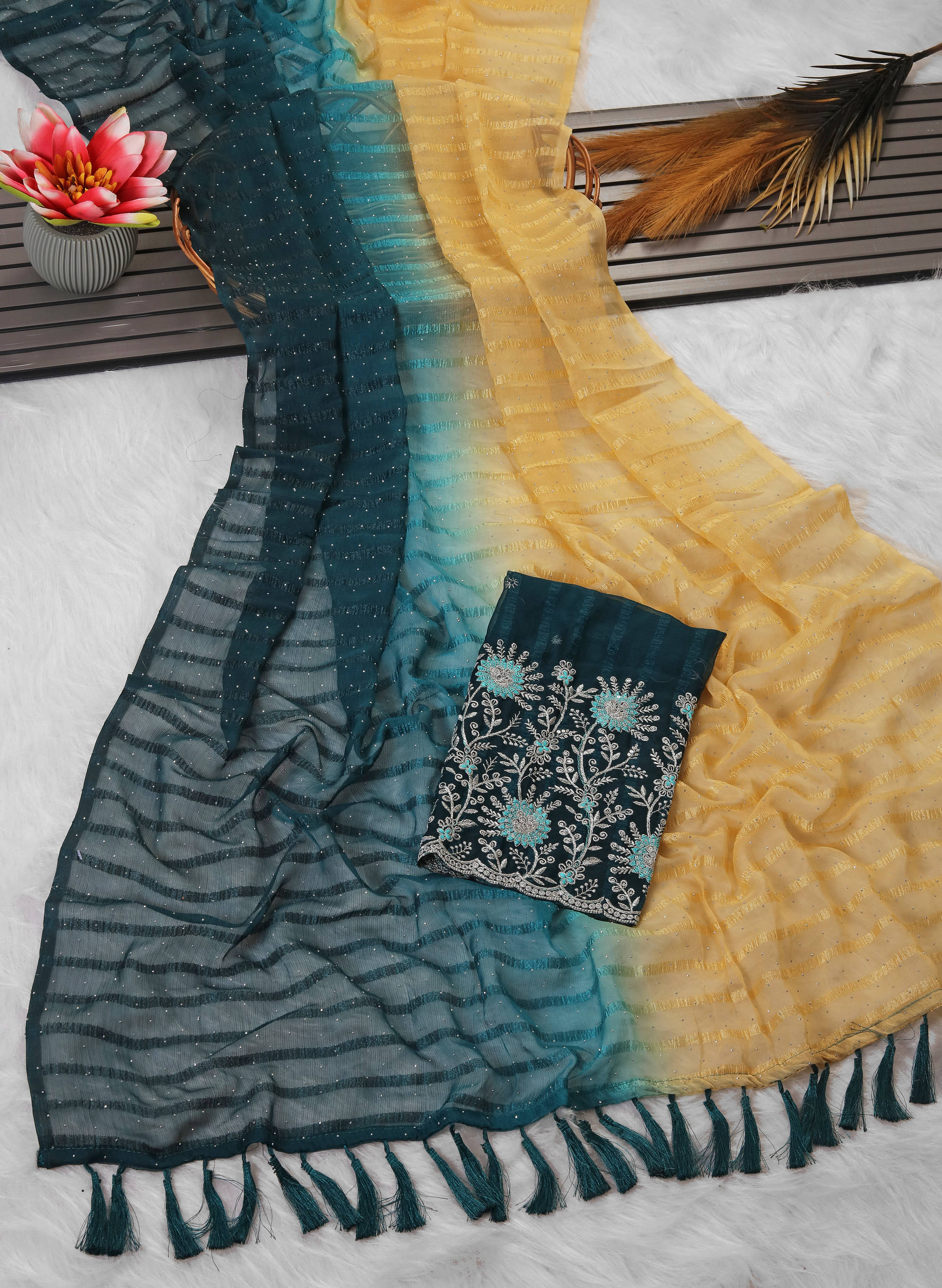 AB Silk Georgette Solid Saree With Unstitched Blouse Piece ( Teal ) AB Silk Georgette Solid Saree With Unstitched Blouse Piece ( Teal )